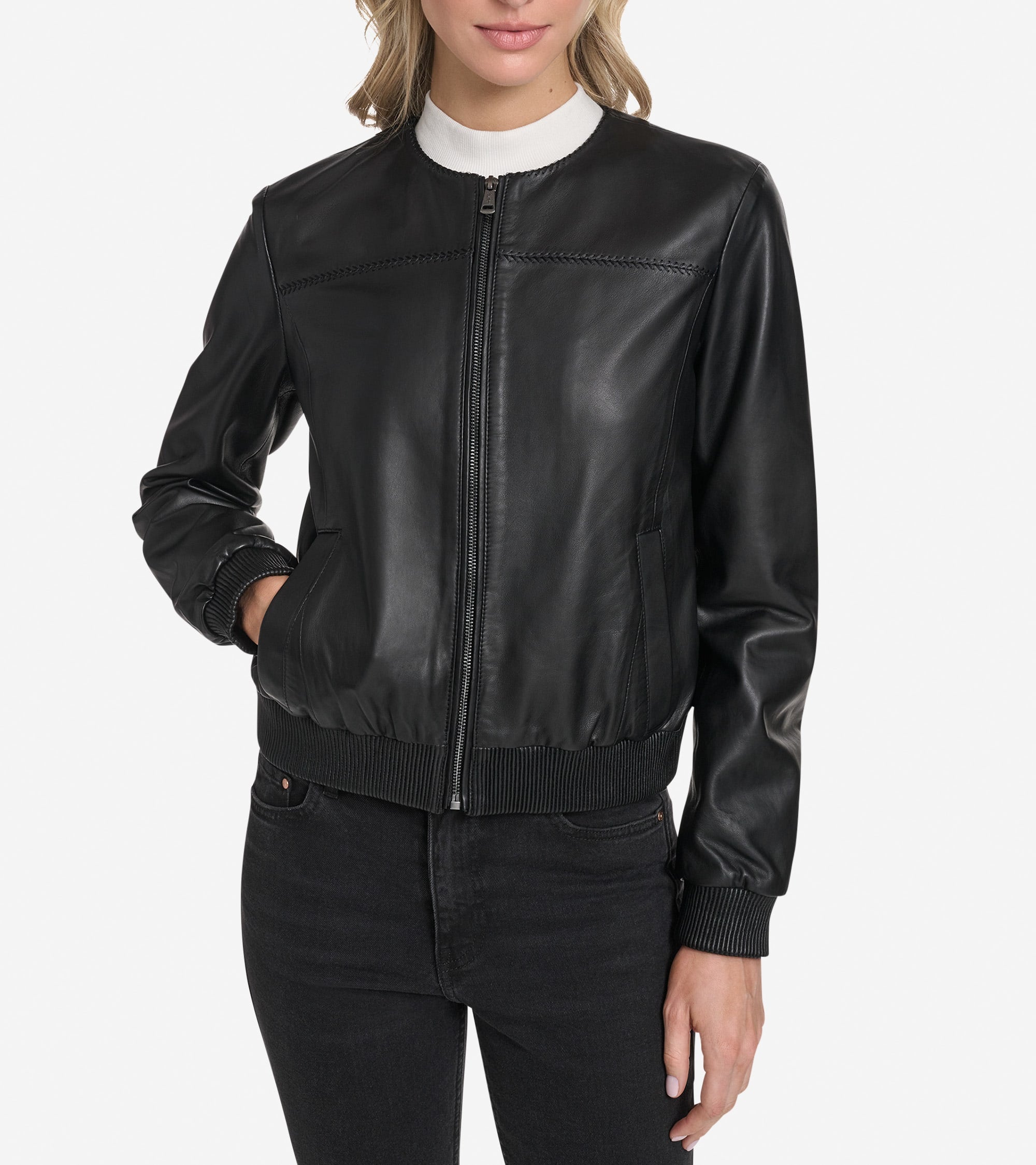 Women's Leather Bomber Jacket in Black | Cole Haan