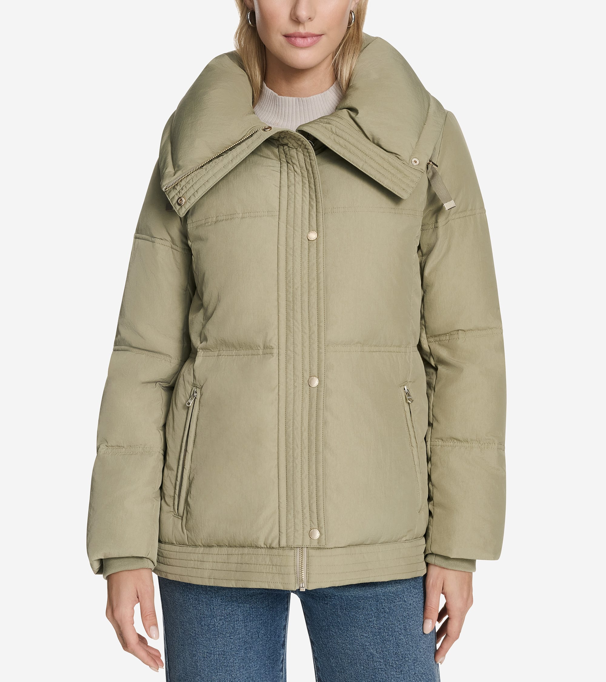 Women's Twill Nylon Down Jacket with Trapunto Stitch Details in
