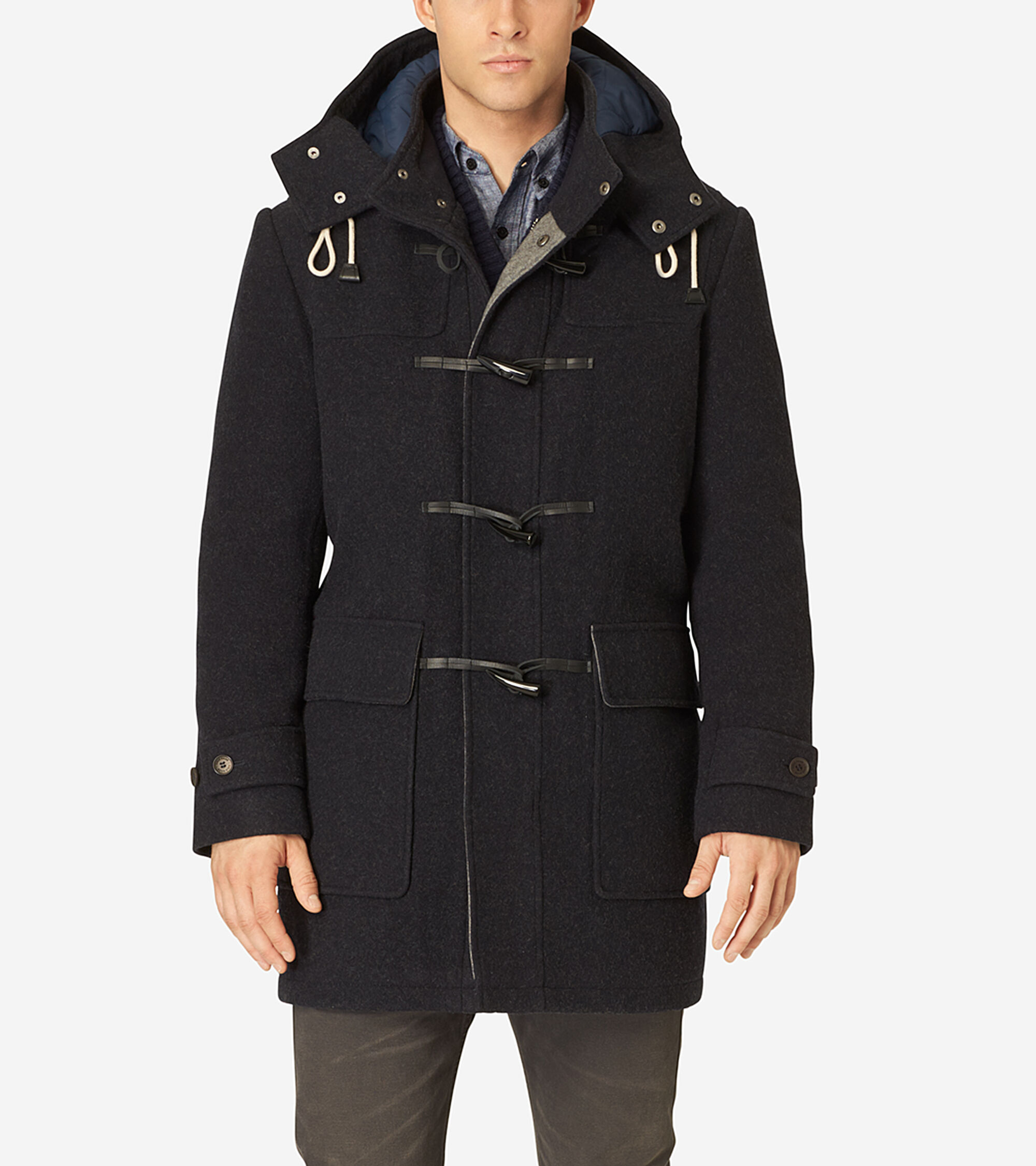 Cole Haan Mens Boiled Wool Toggle Duffle Coat