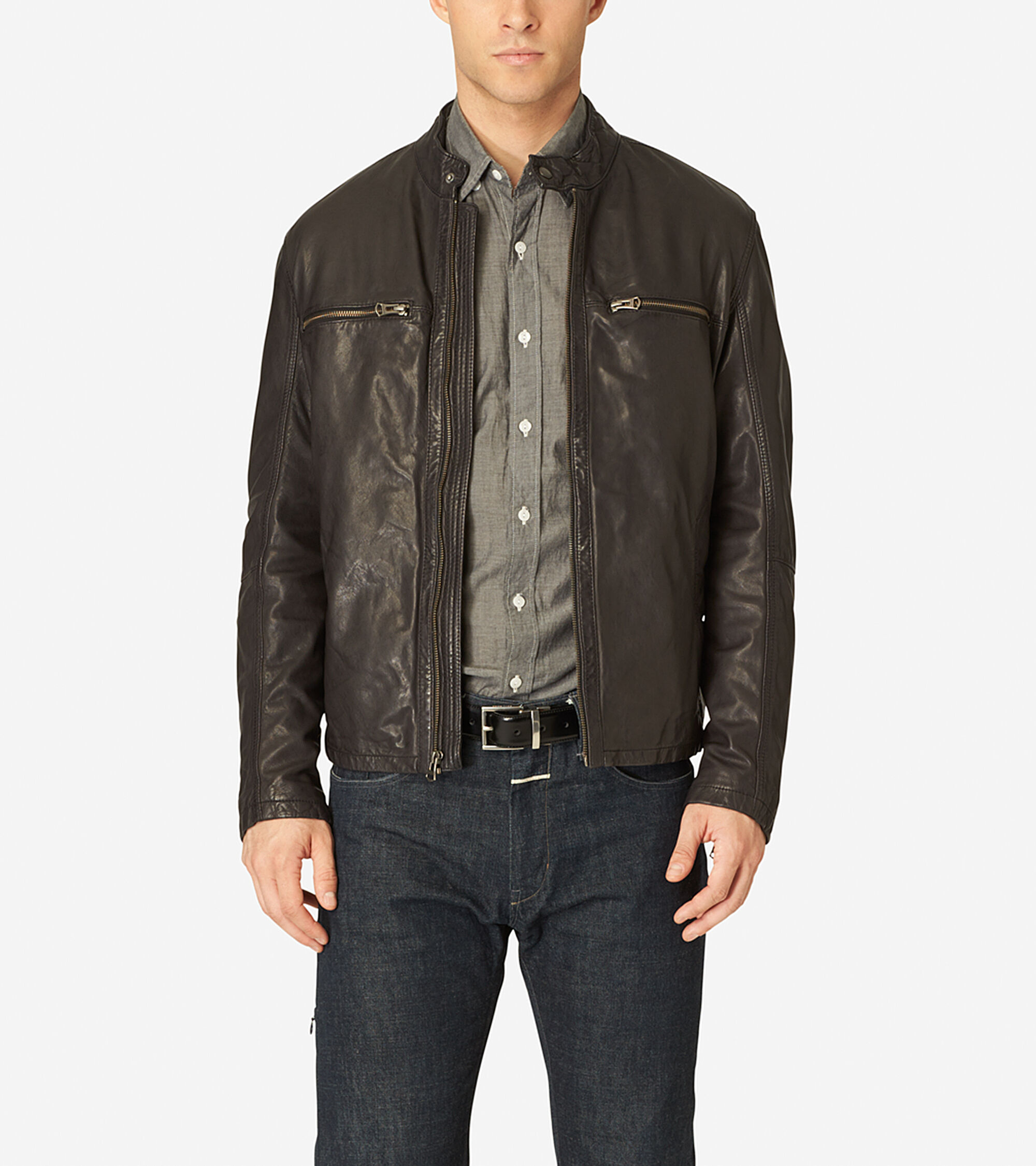 Cole Haan Mens Vintage Leather Moto Jacket