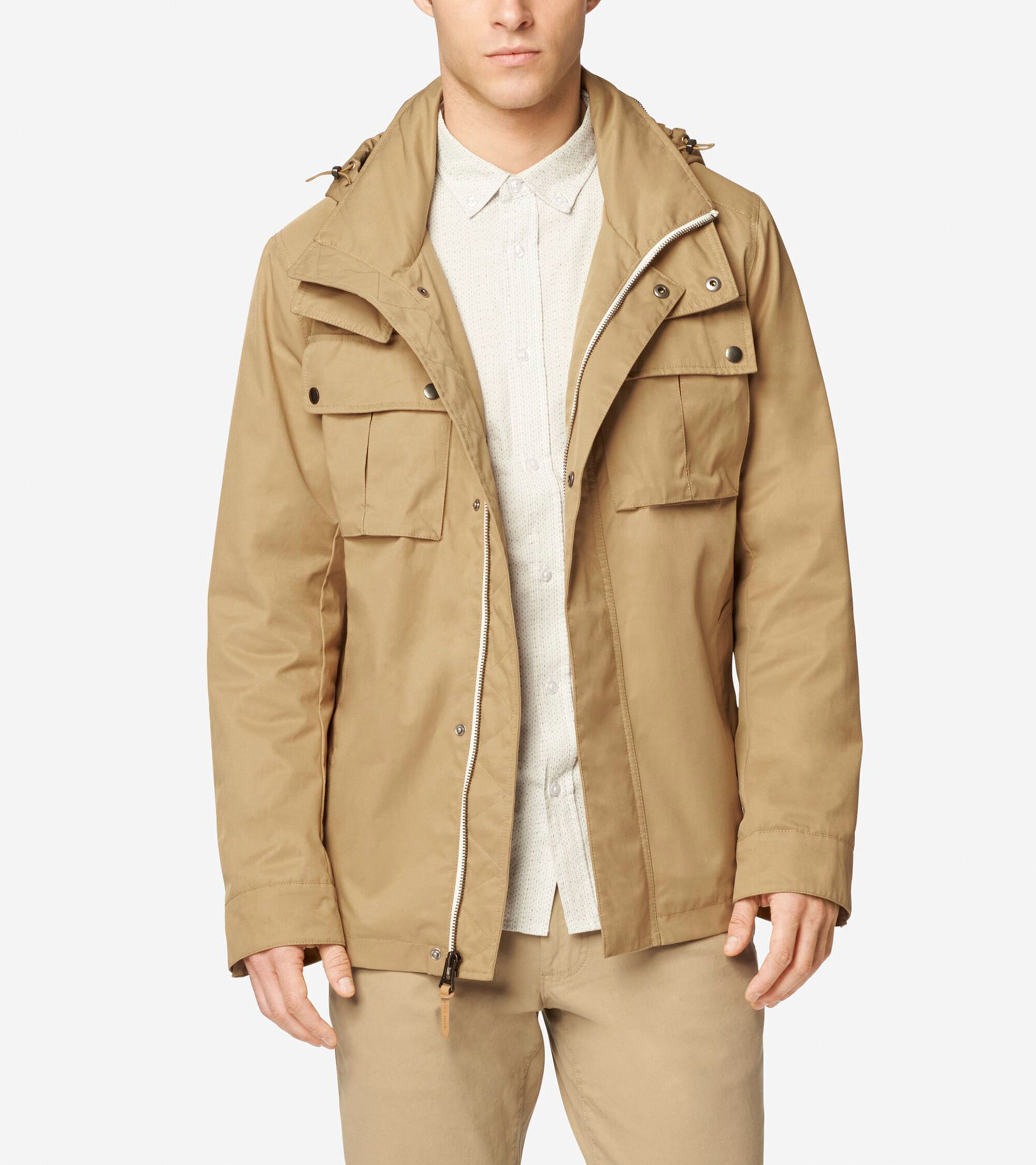 Cole Haan Mens Military Oxford Double Collar Jacket