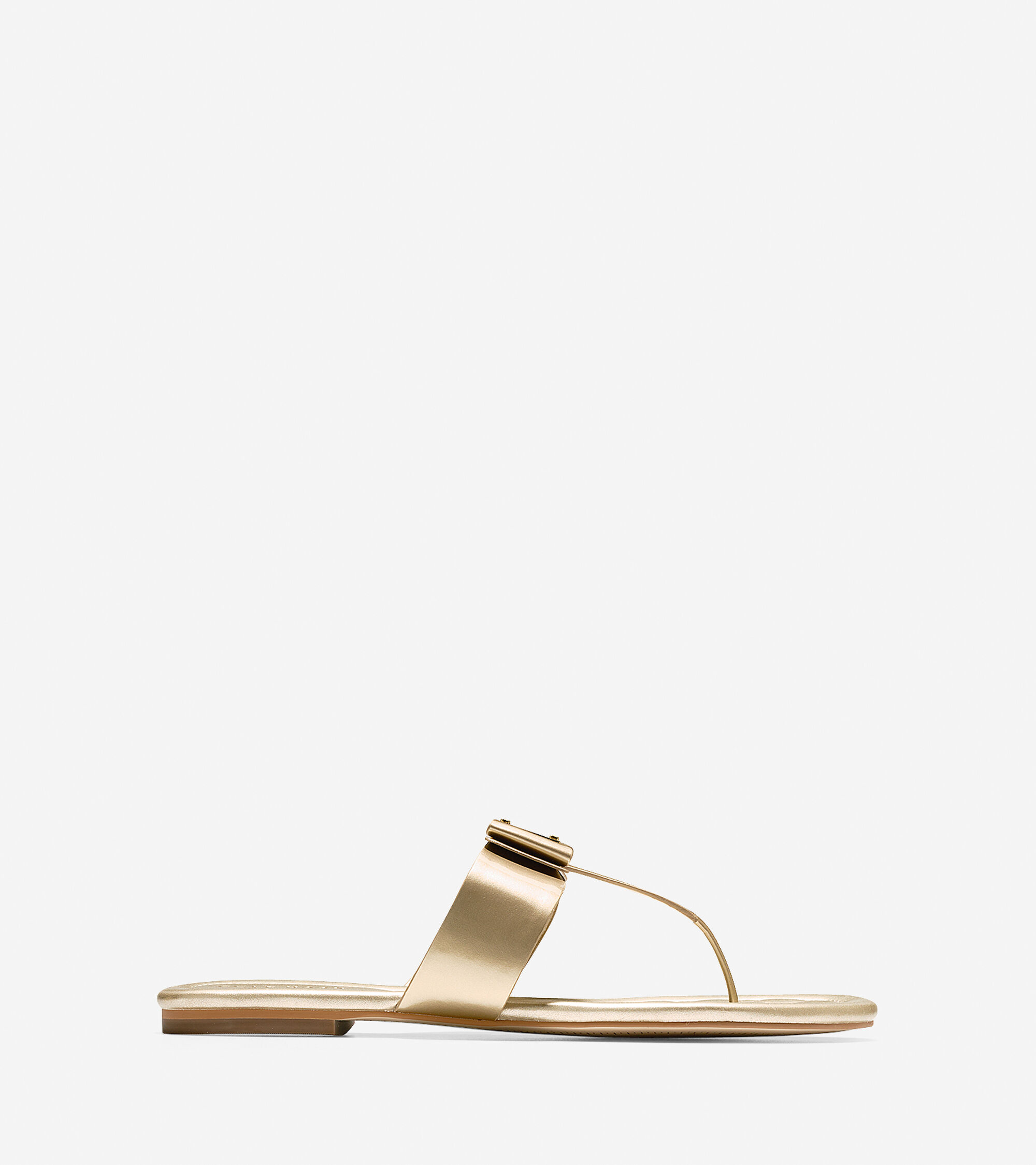 gold flat sandals with bow