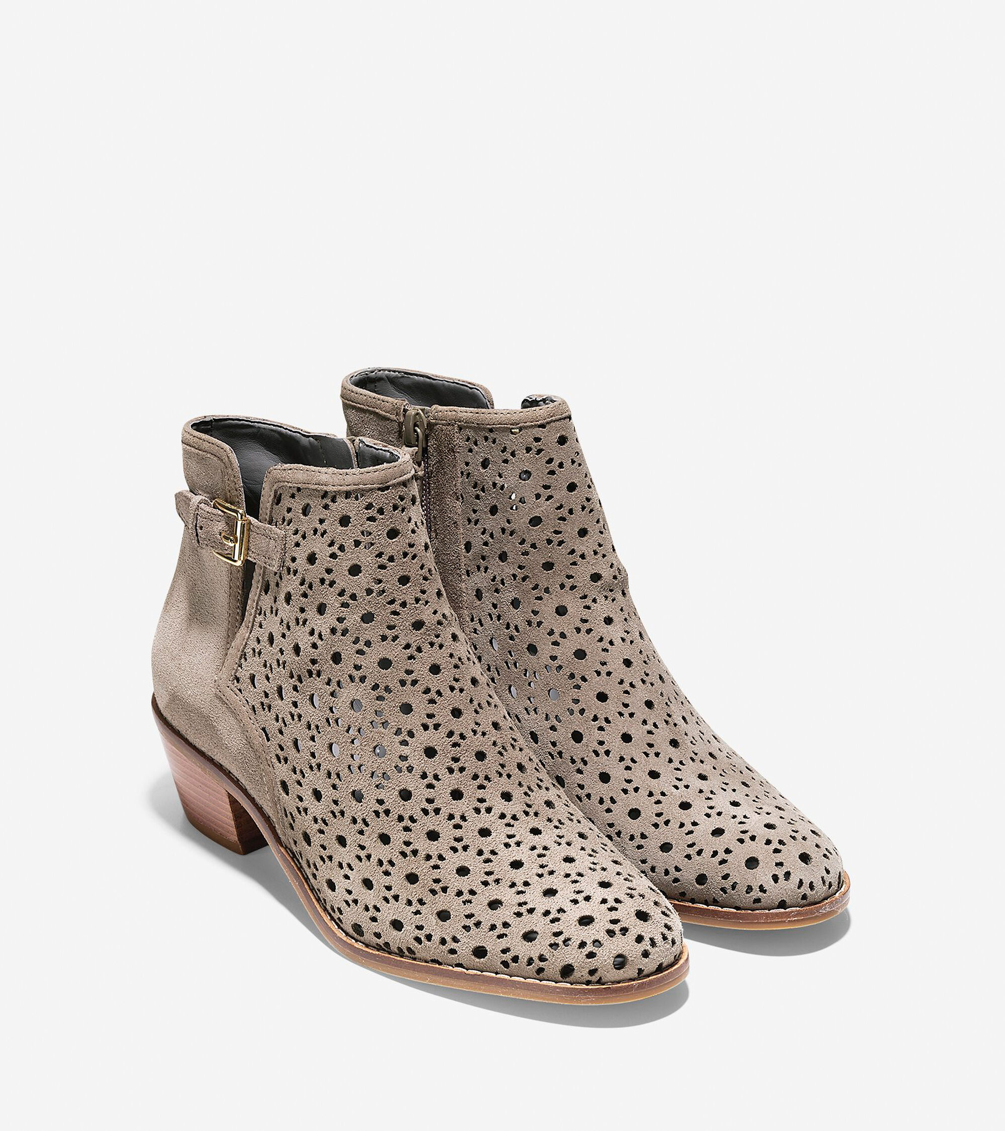 Women's Willette Perforated Booties in Sea Otter Suede | Cole Haan