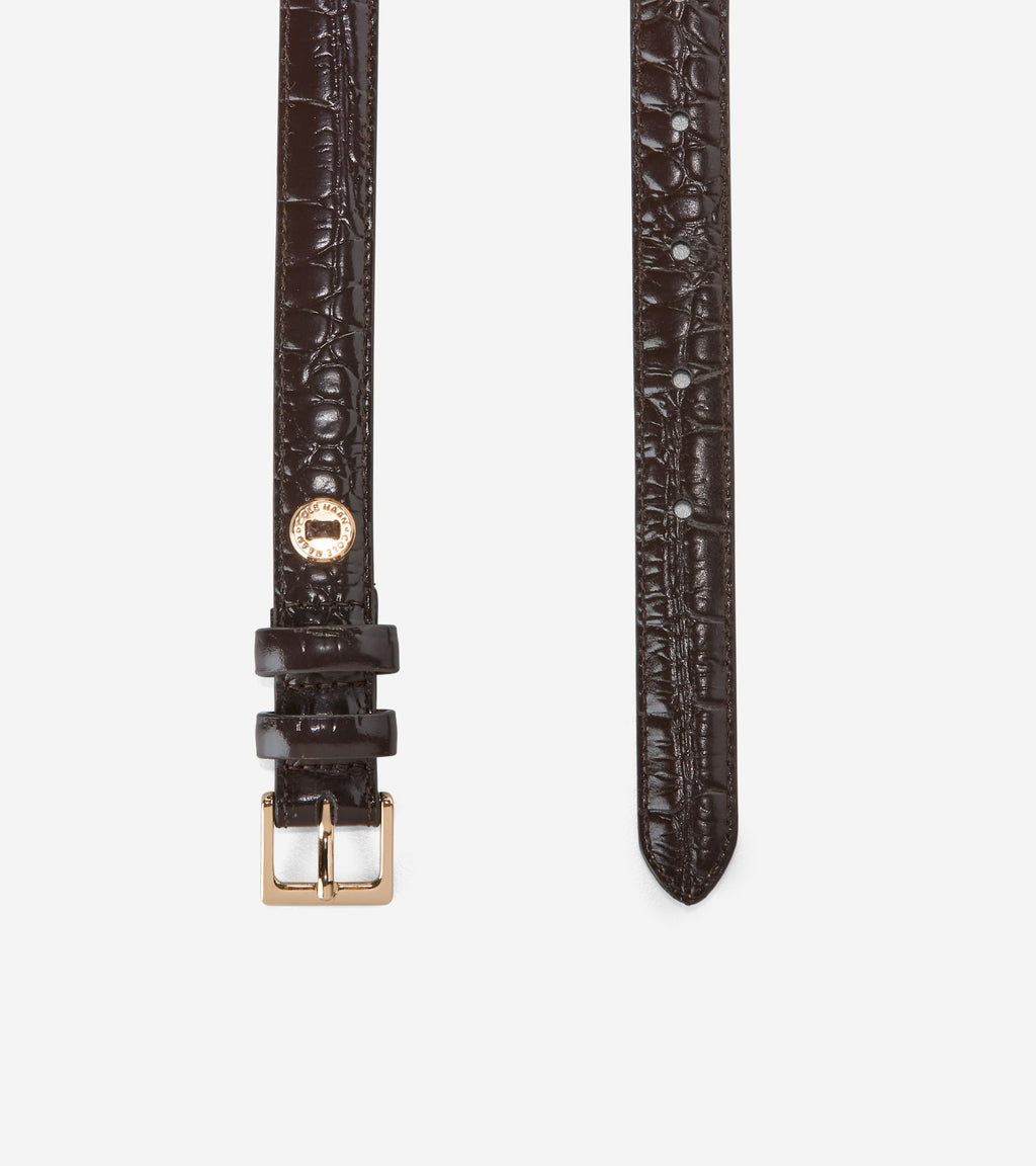 Women's Skinny Square Harness Belt-Brown Croco Print