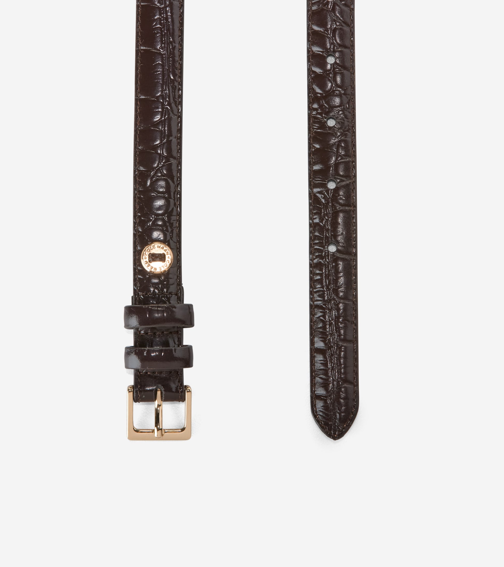 Women's Skinny Square Harness Belt-Brown Croco Print