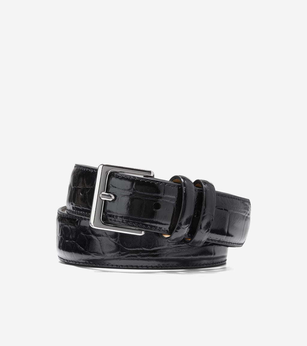 Women's Feathered Harness Belt-Black Croco Print