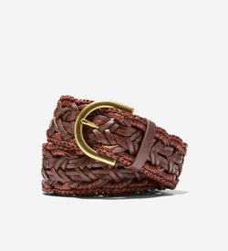 Women's 1.5 Inch Raffia Edge Braid Belt-Cognac