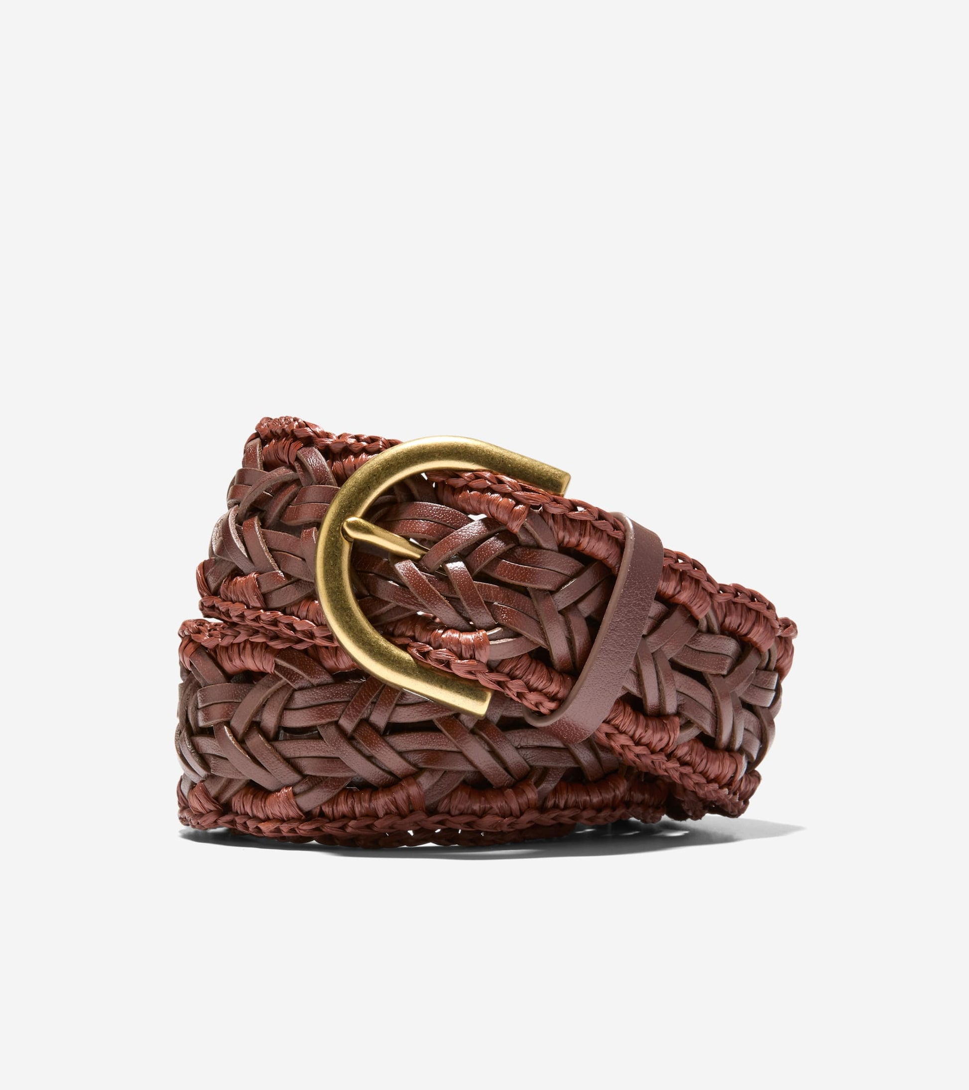 Women's 1.5 Inch Raffia Edge Braid Belt-Cognac