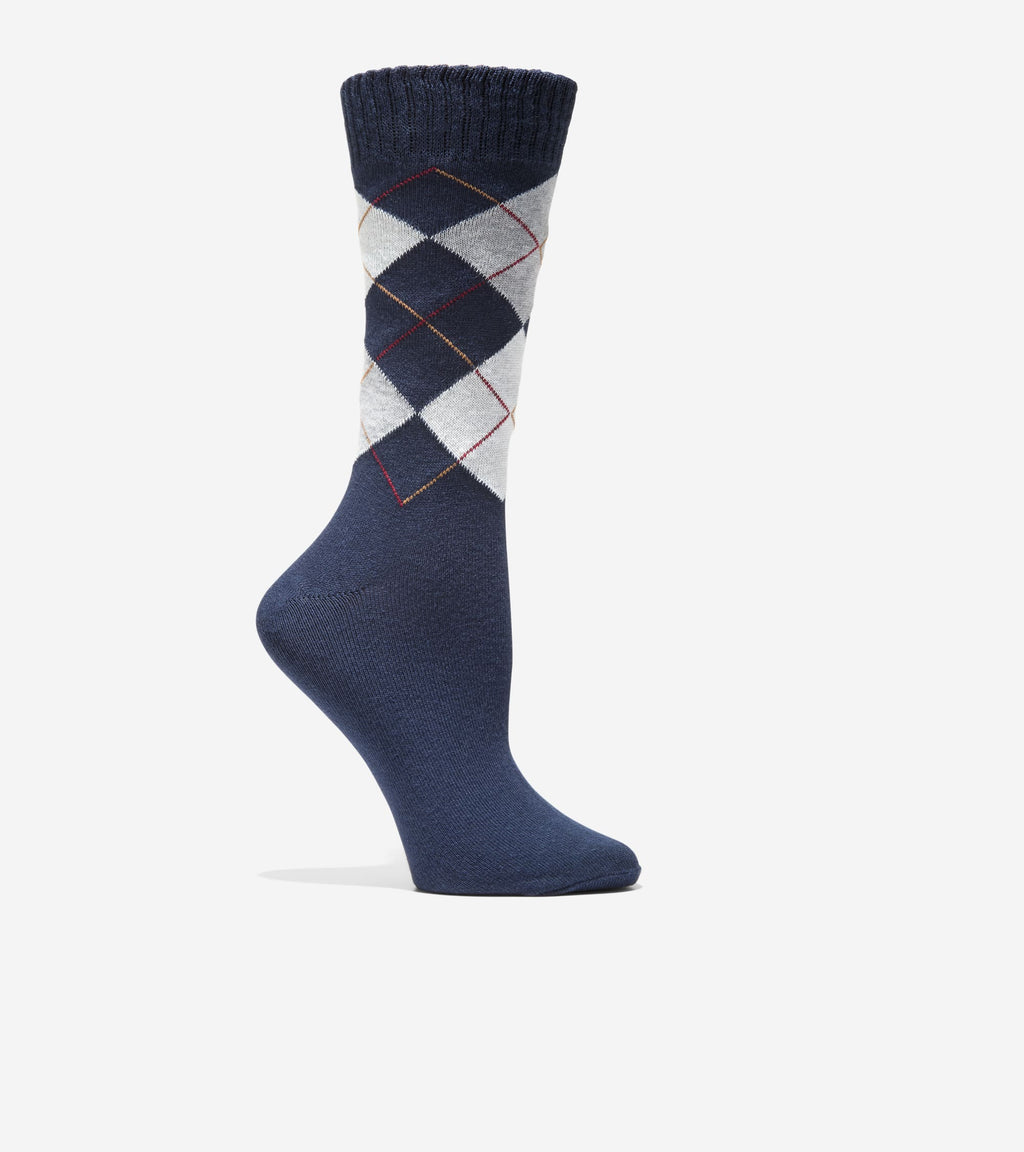 Women's Argyle Casual Crew Socks-Navy Assorted
