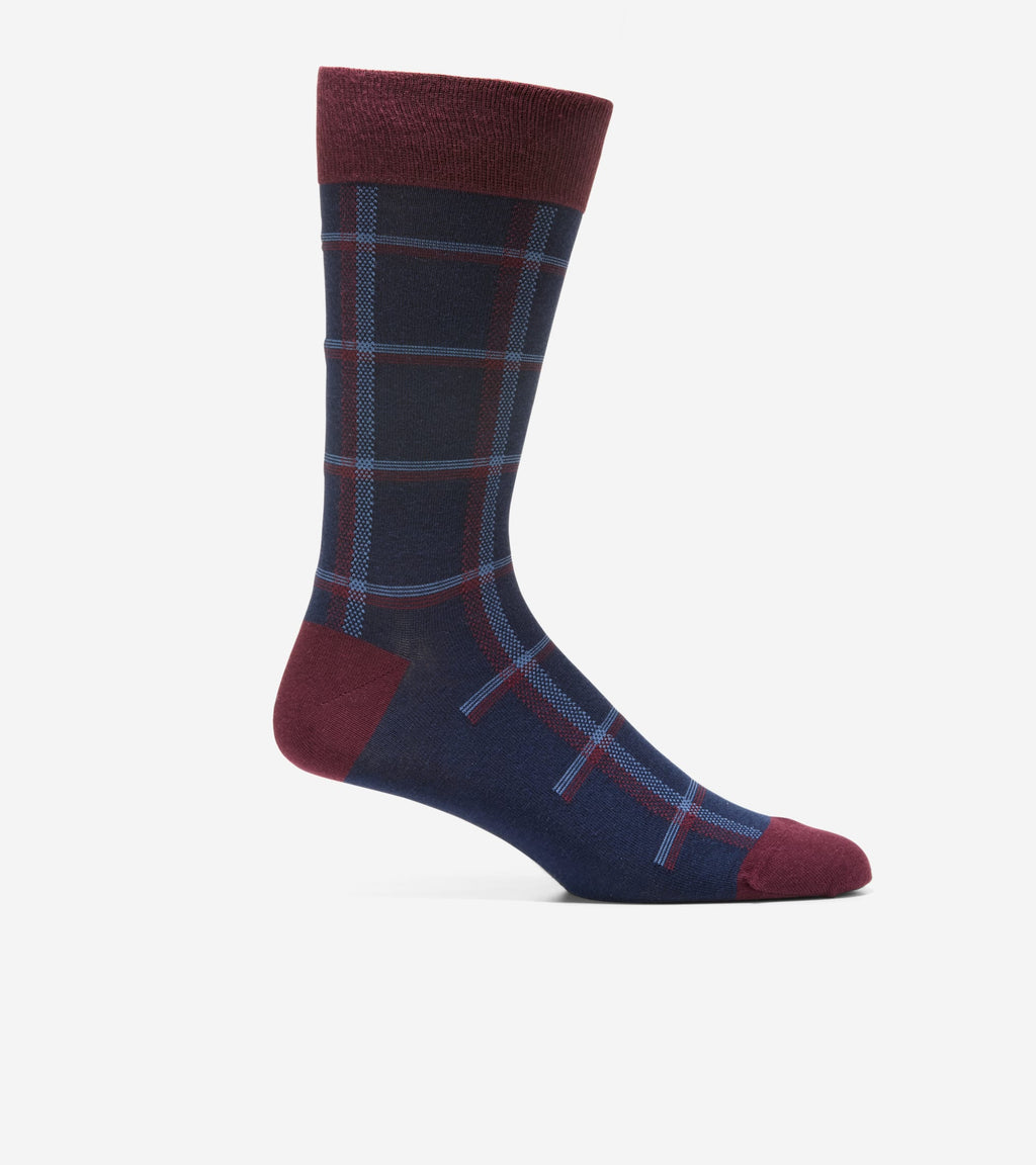 Men's Plaid Dress Crew Socks-Navy Assorted