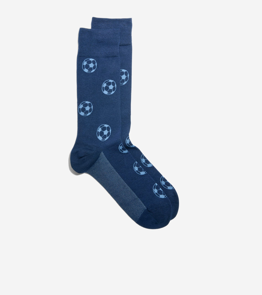 Men's Soccer Ball Dress Crew Socks-Navy
