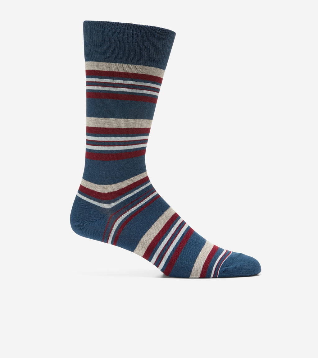 Men's Striped Dress Crew Socks-Navy Assorted