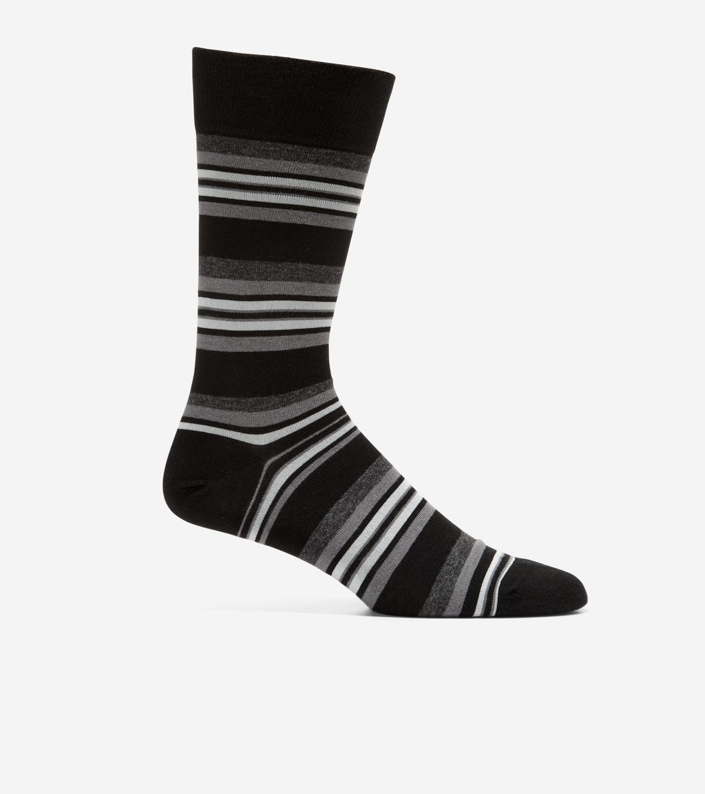Men's Striped Dress Crew Socks-Black Assorted