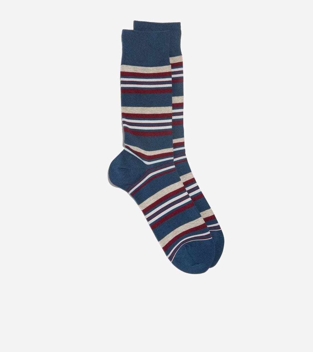 Men's Striped Dress Crew Socks-Navy Assorted