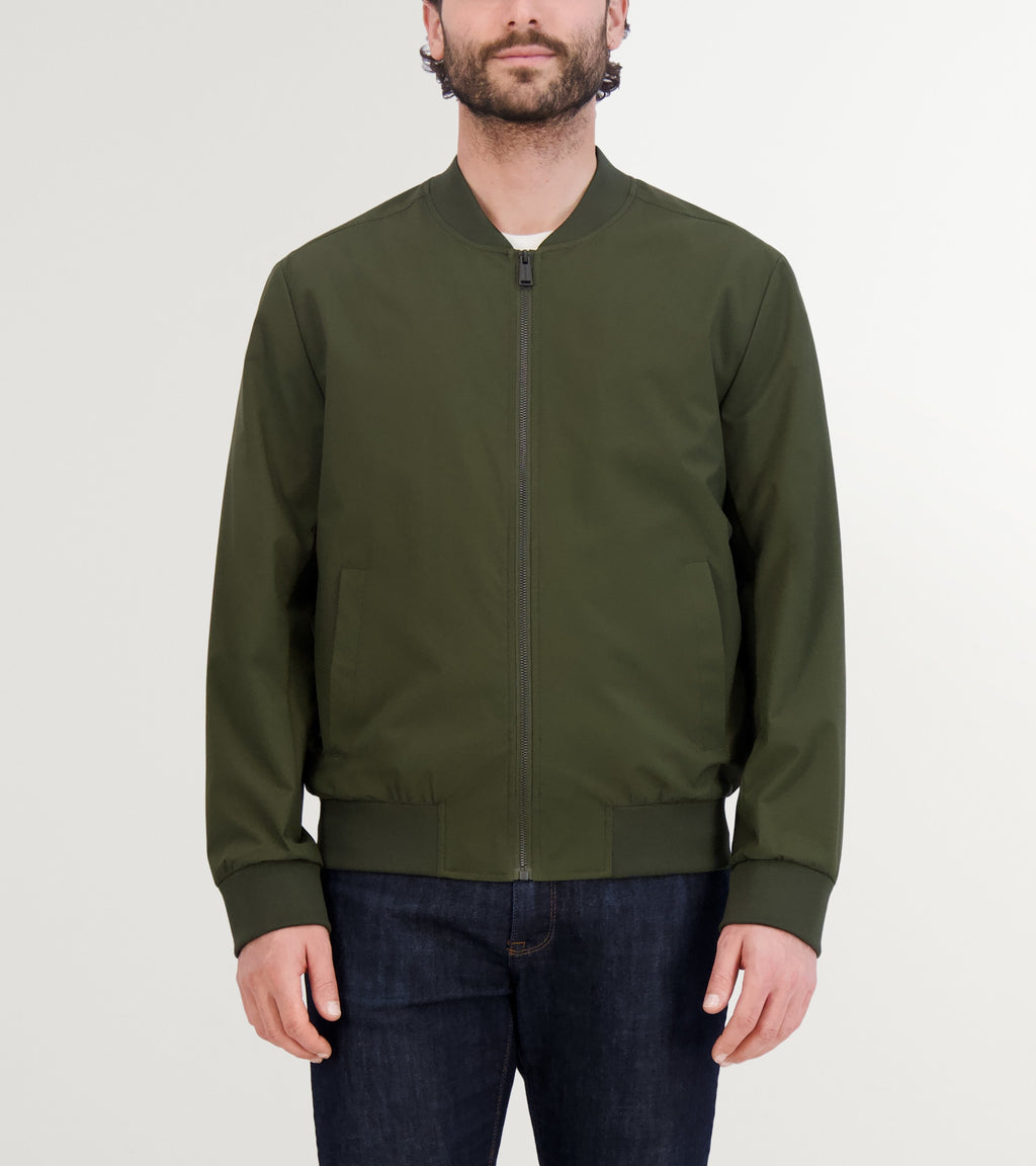 Men's Nylon Bomber Jacket-Olive Green