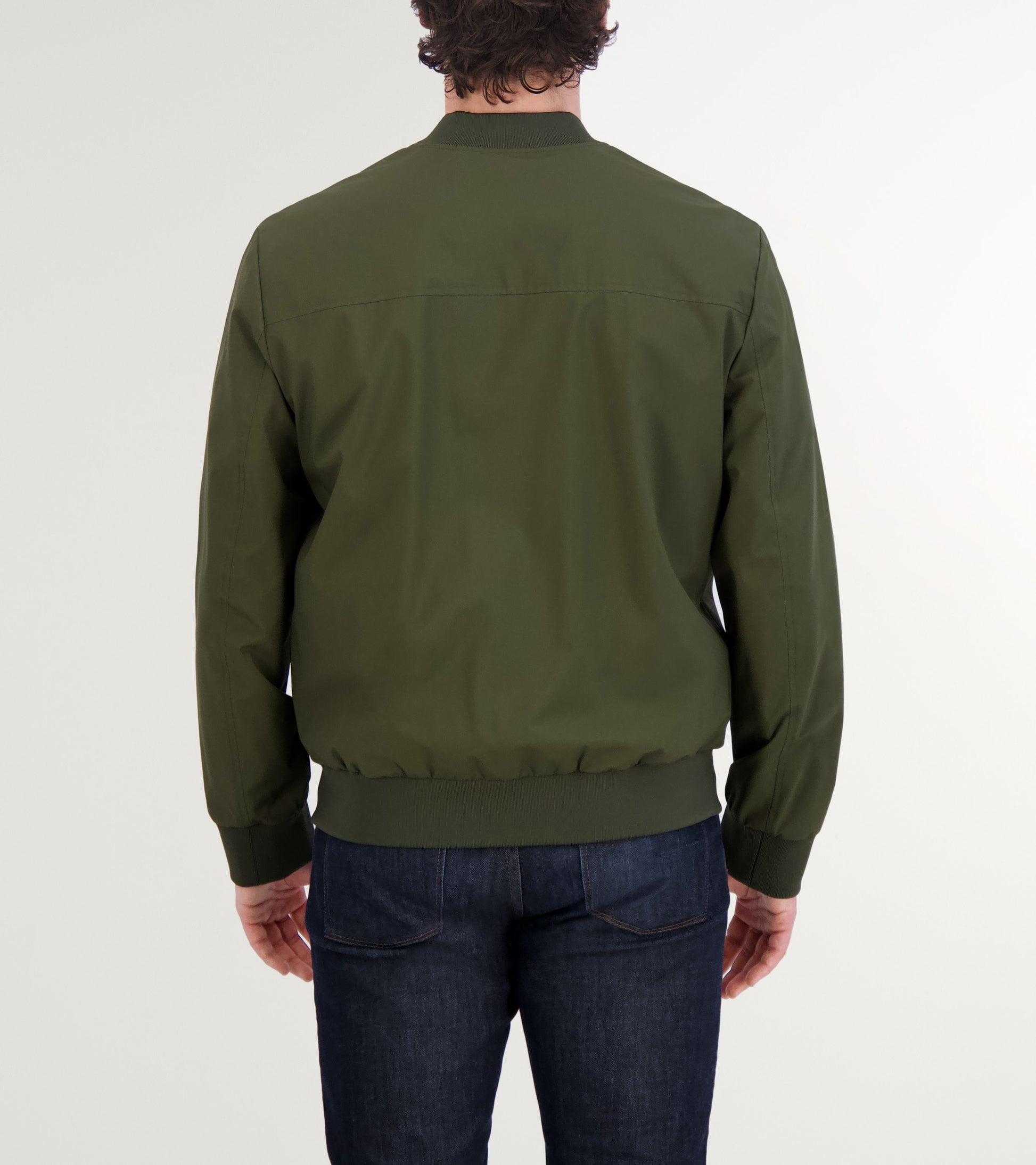 Men's Nylon Bomber Jacket-Olive Green