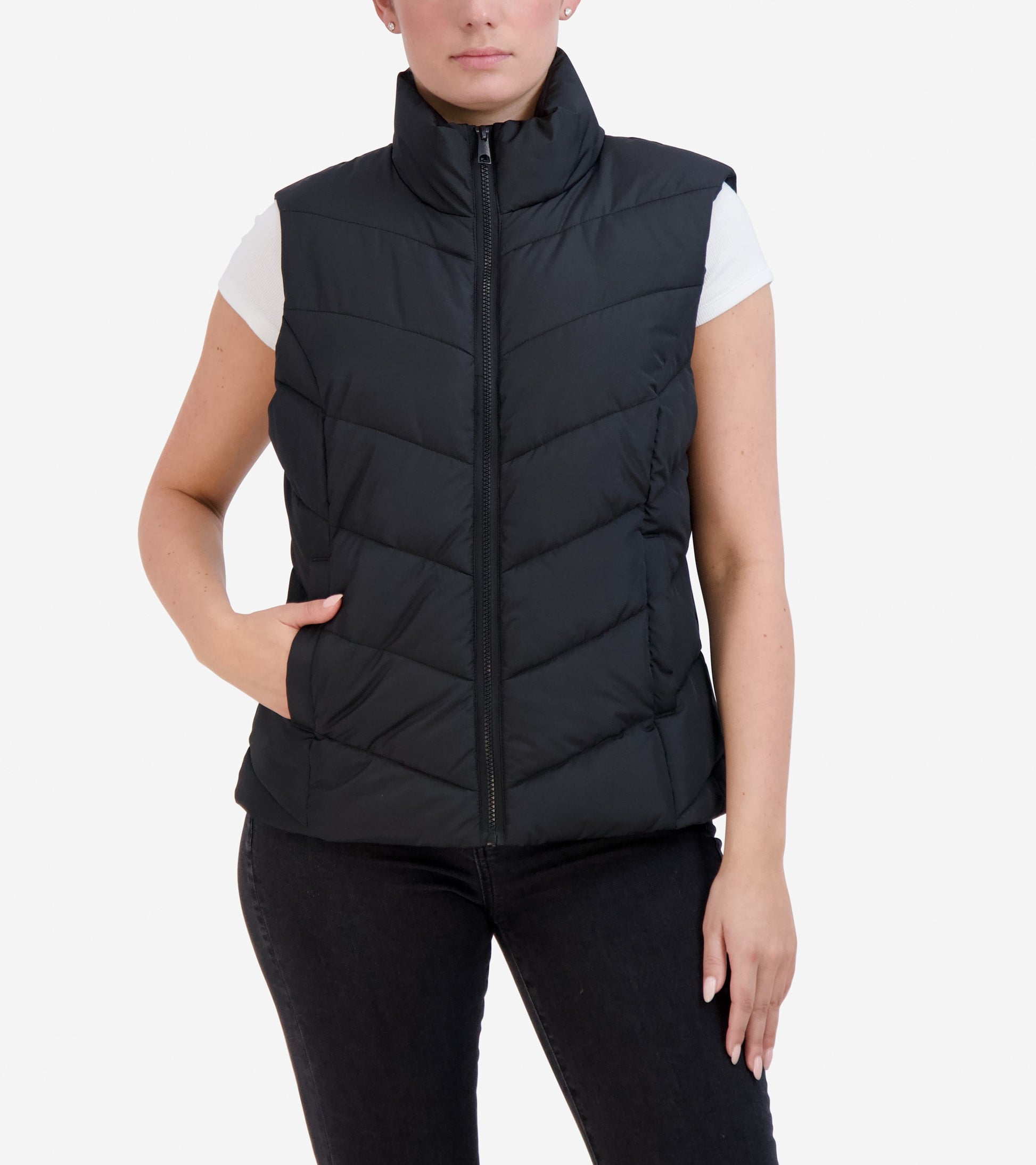 Women's Chevron Zip Front Vest-Black