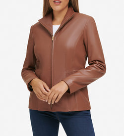 Women's Wing Collar Leather Jacket-Hickory