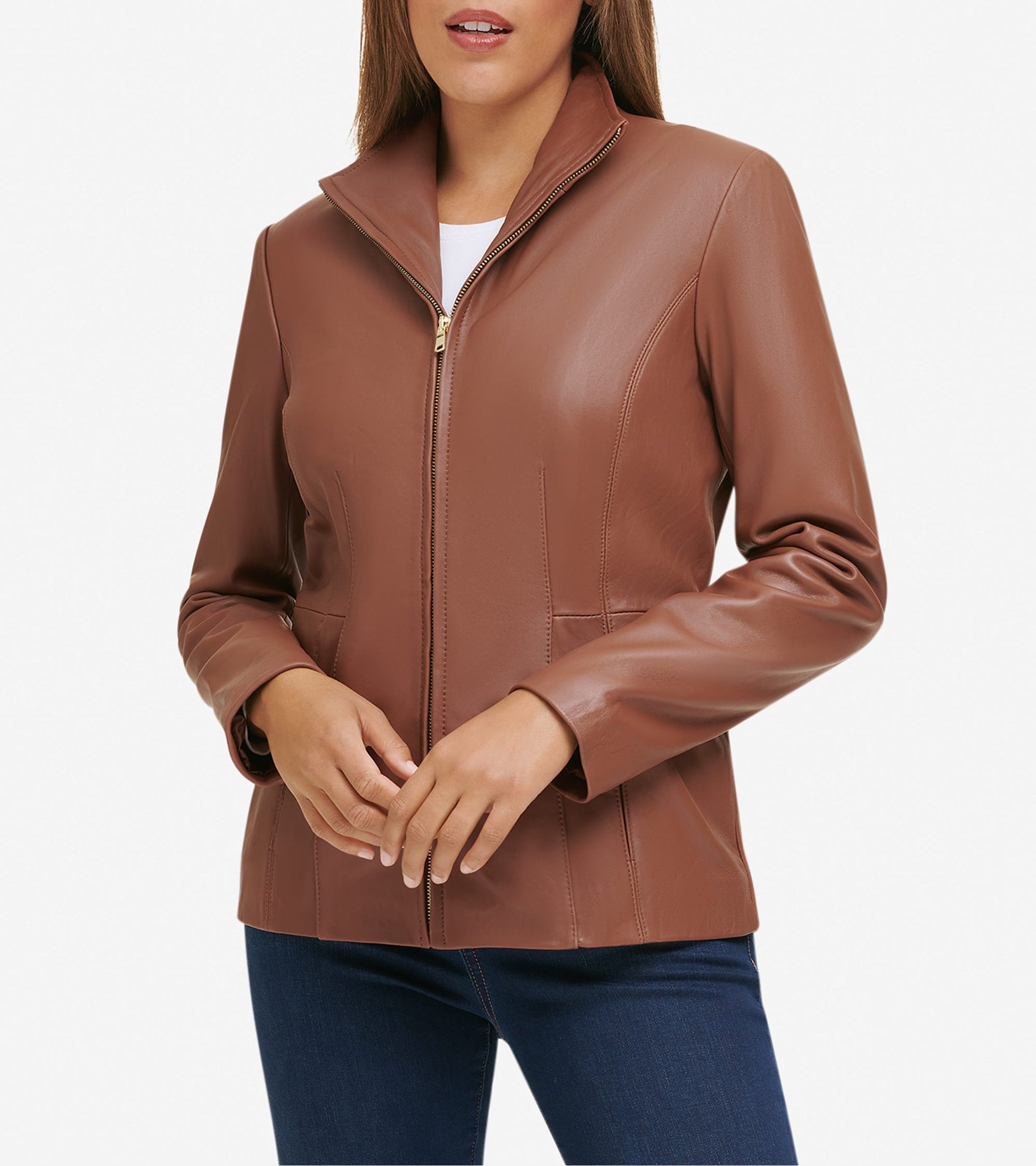 Women's Wing Collar Leather Jacket-Hickory
