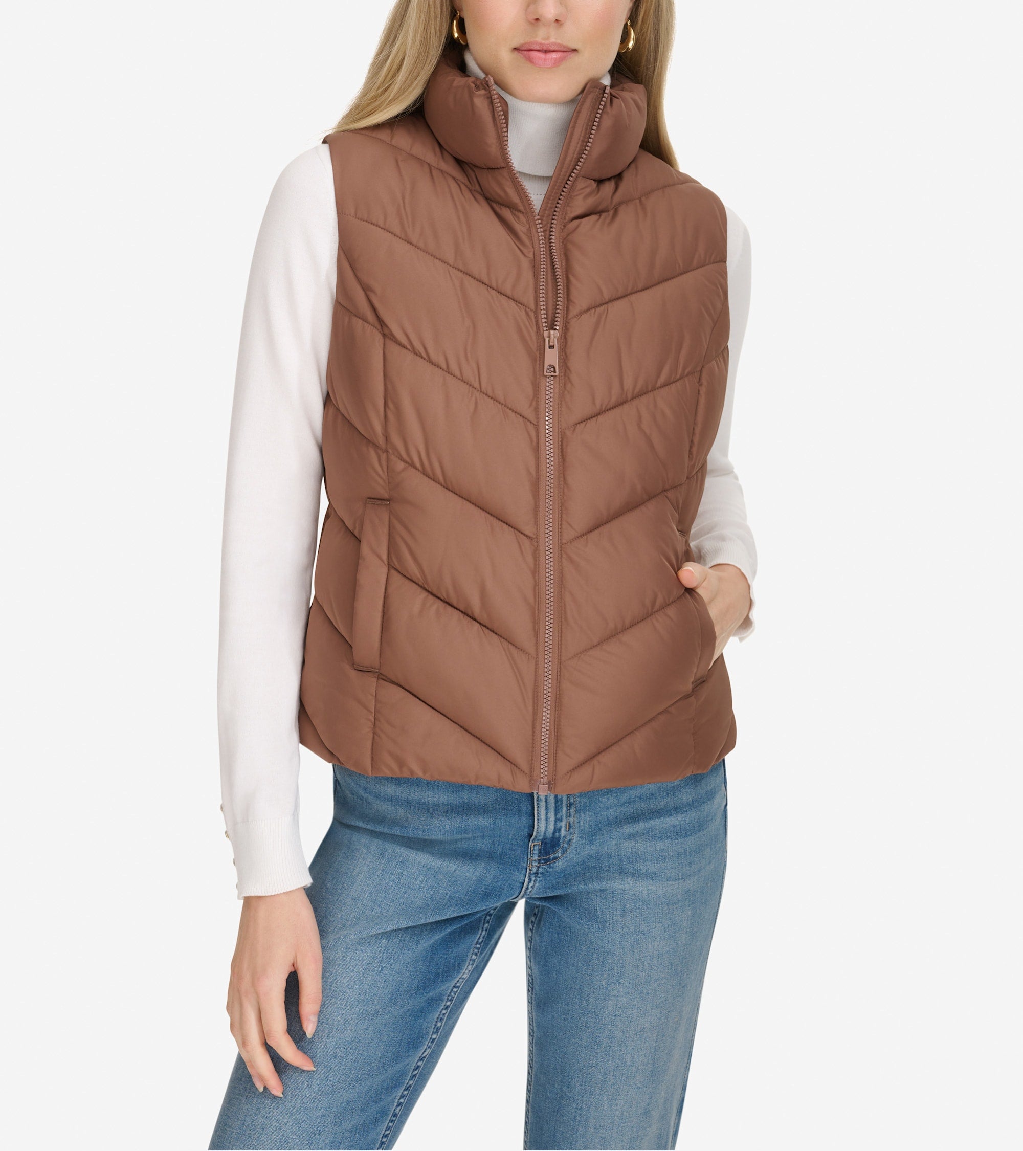 Women's Chevron Zip Front Vest in Brown | Cole Haan