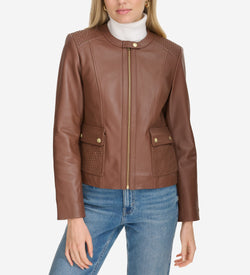 Women's Curved-Seam Leather Jacket-Hickory