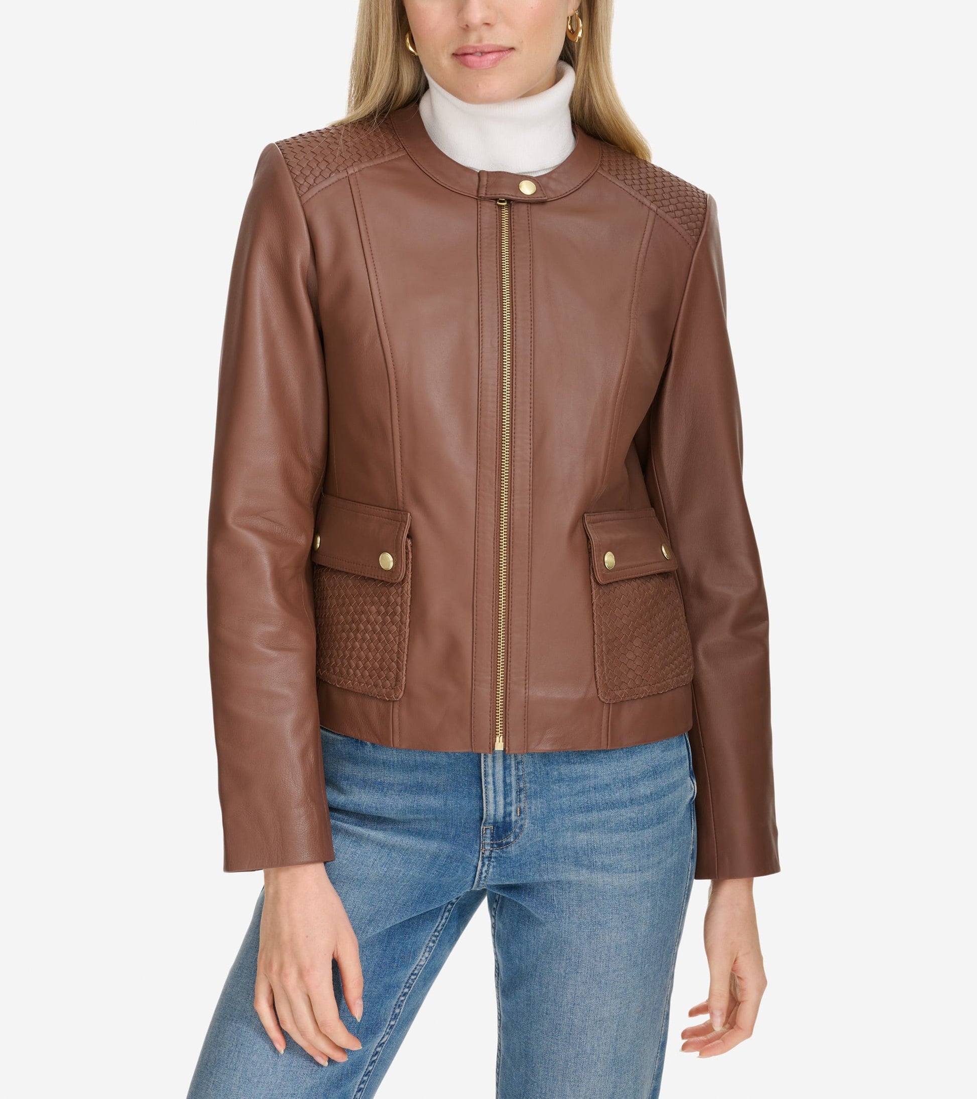 Women's Curved-Seam Leather Jacket-Hickory