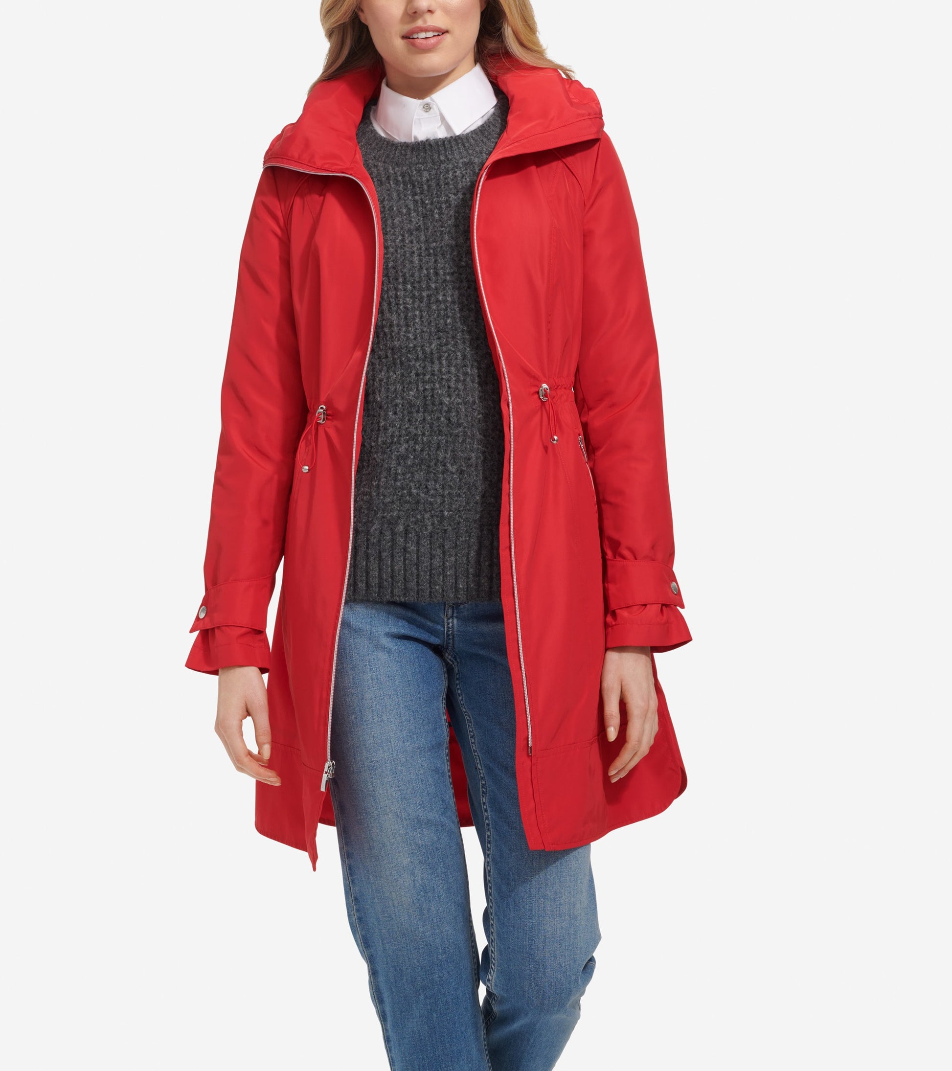 Women's Packable Rain Jacket-Red