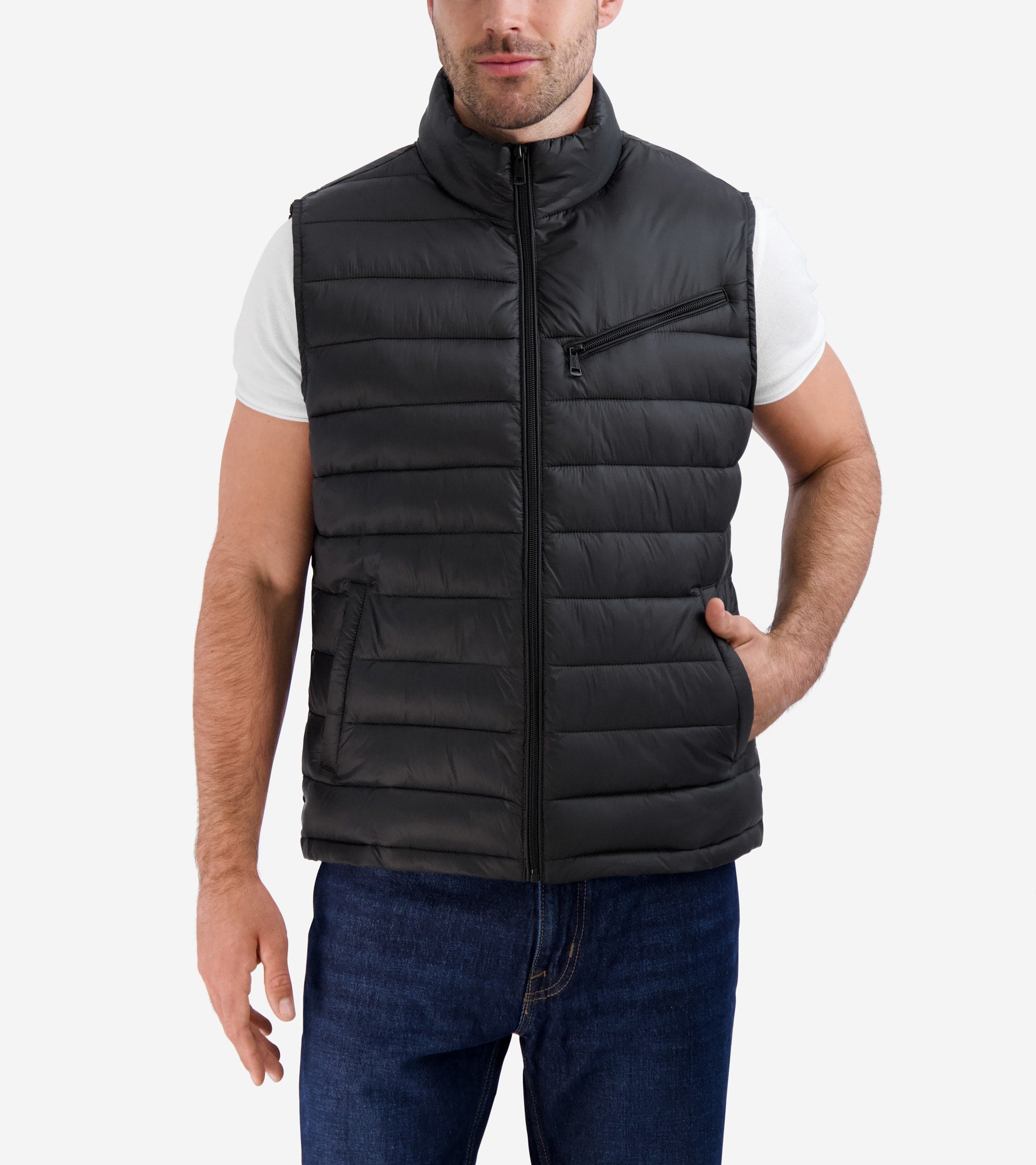 Men's Zip Front Quilted Vest in Black | Cole Haan
