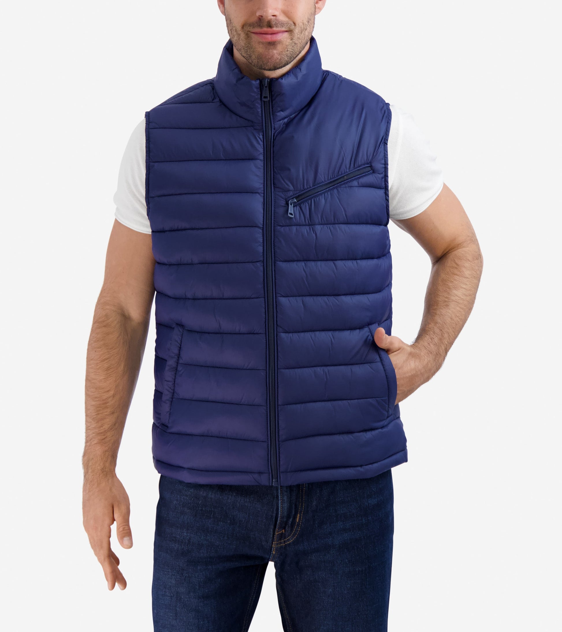 Men's Zip Front Quilted Vest-Navy
