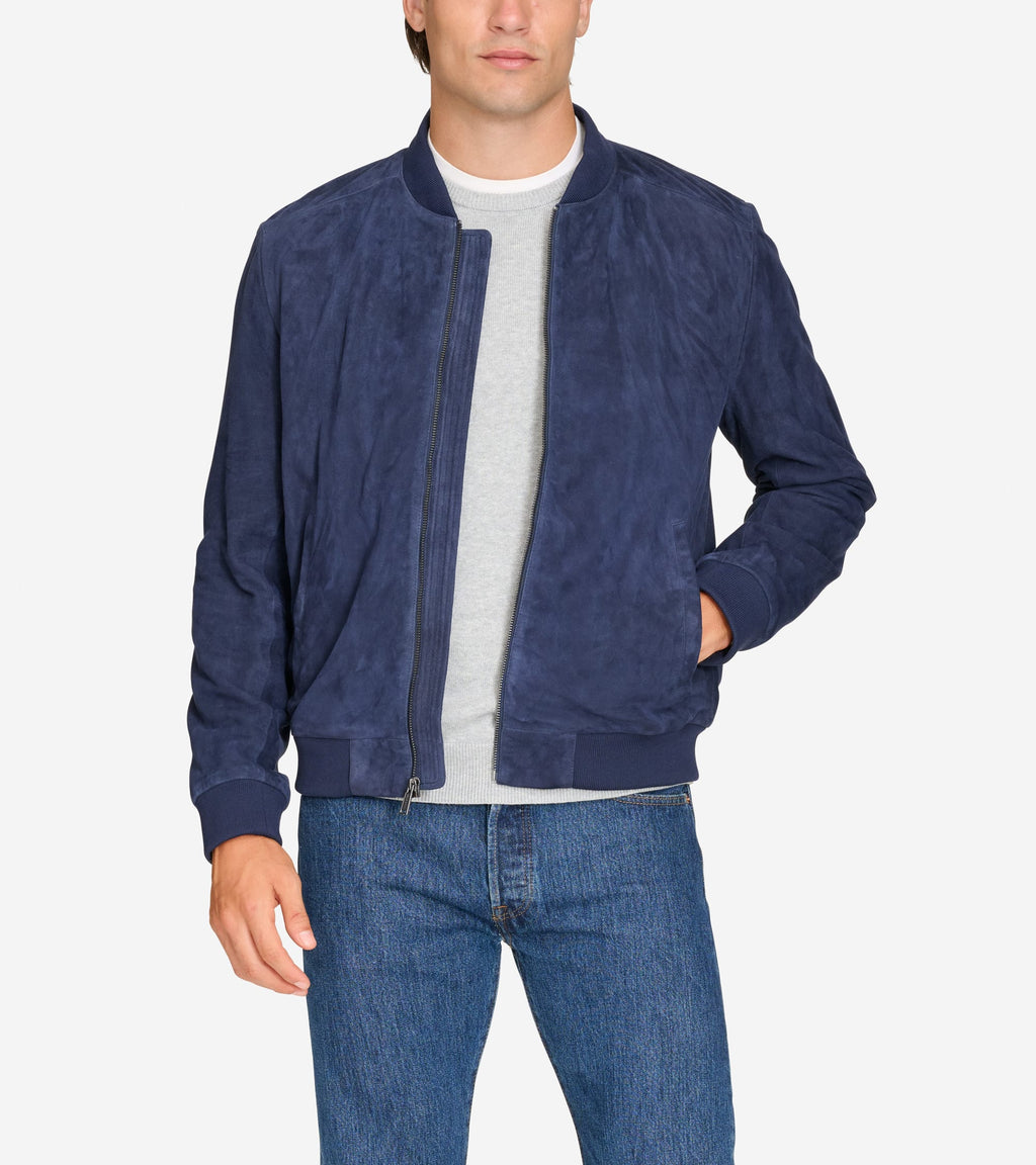 Men's Zip-Up Suede Jacket-Navy