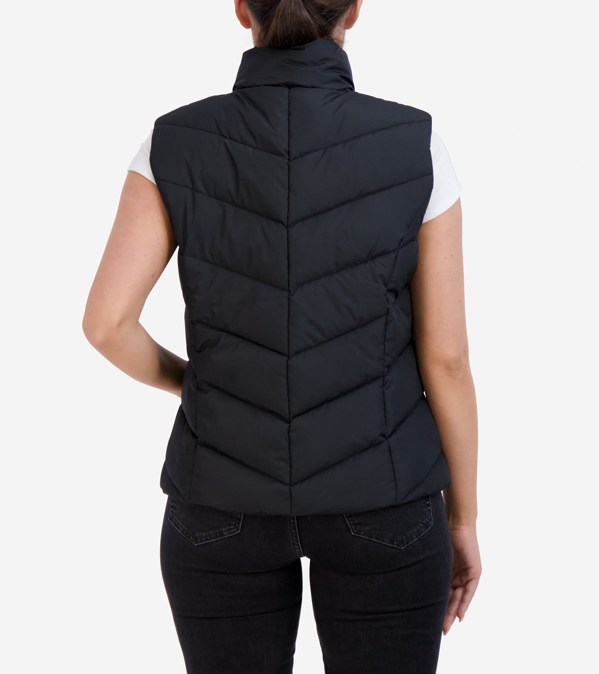 Women's Chevron Zip Front Vest-Black