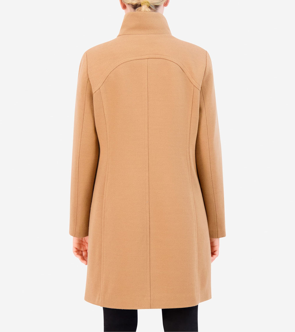 Women's Soft Twill Zip-Up Coat-Beige