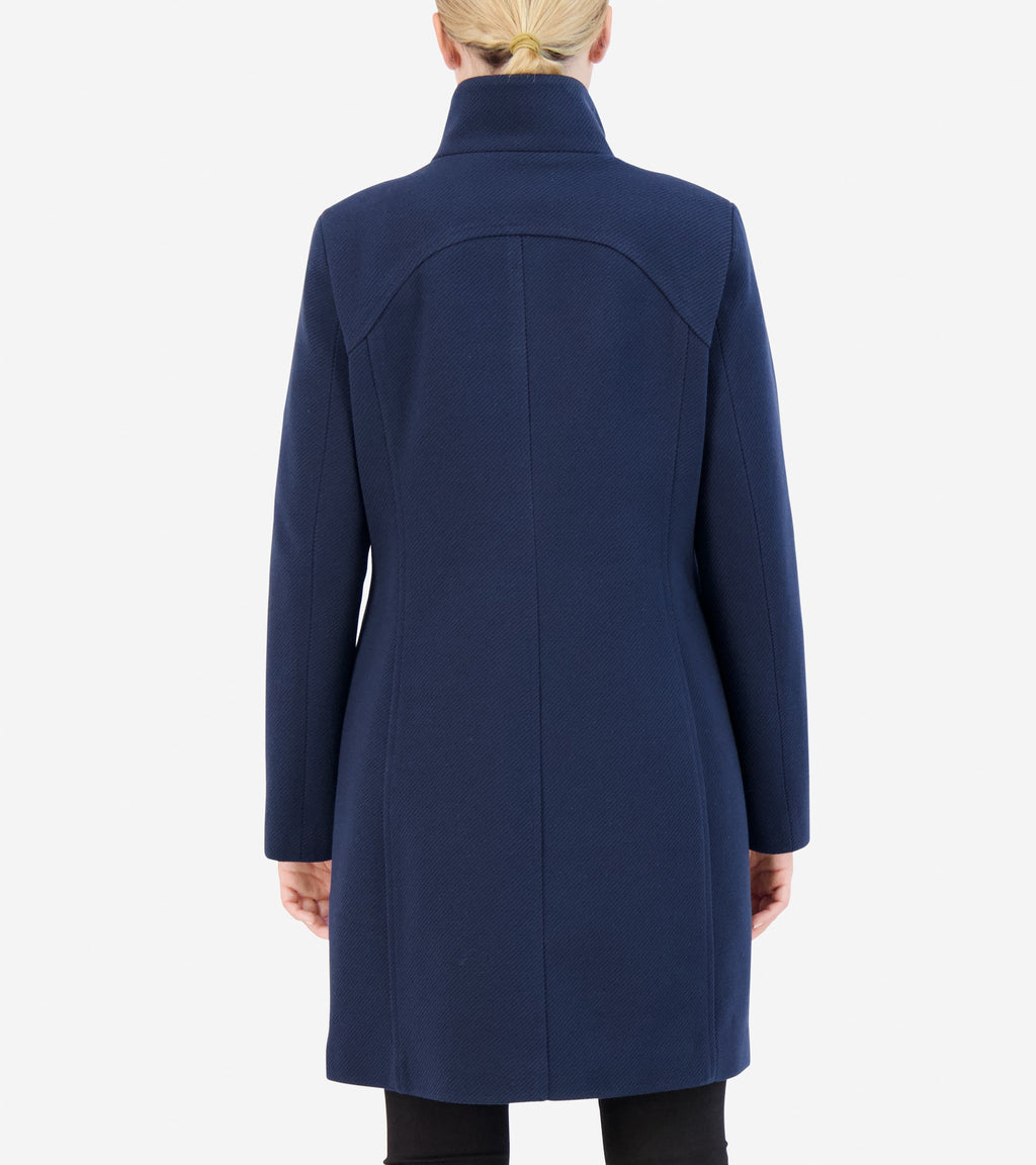 Women's Soft Twill Zip-Up Coat-Navy