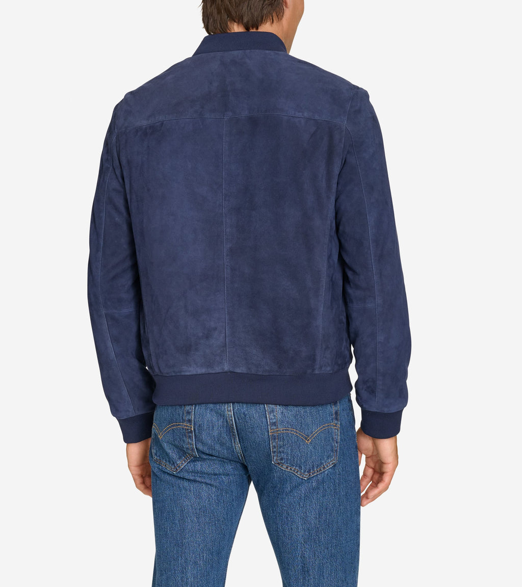 Men's Zip-Up Suede Jacket-Navy