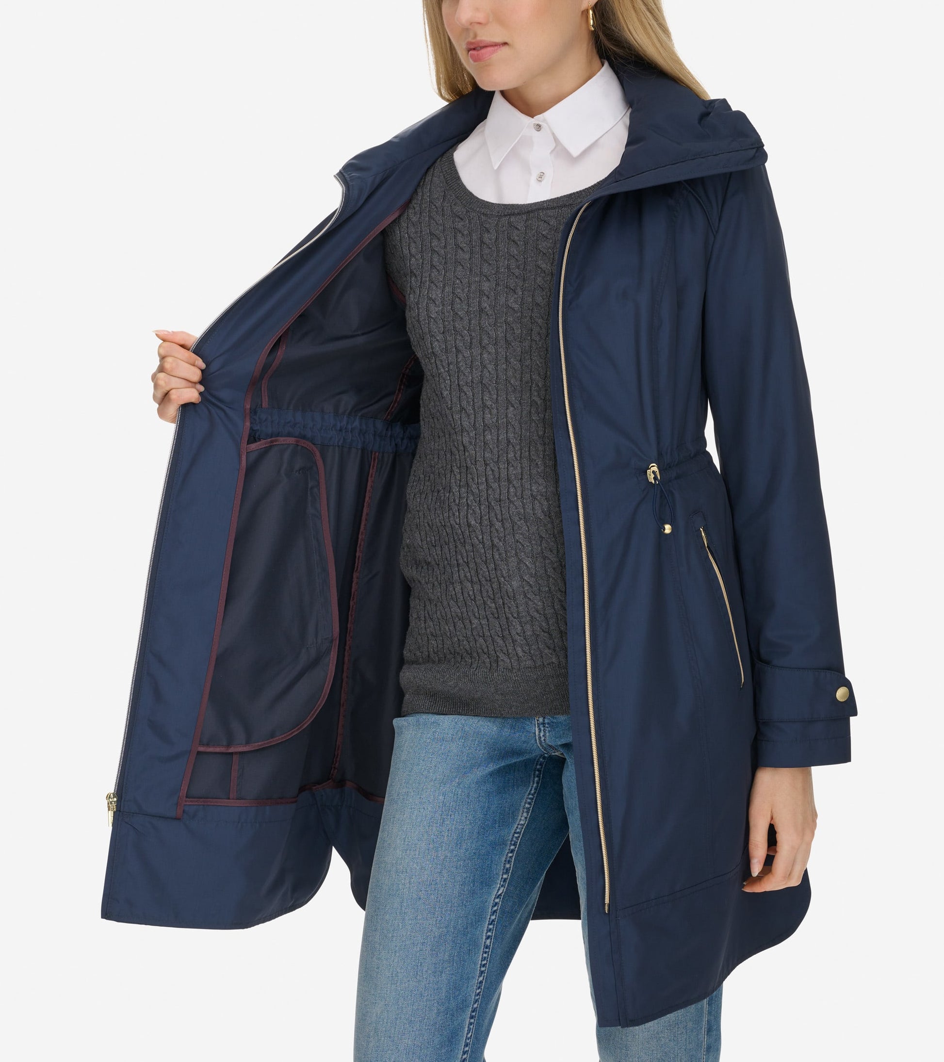 Women's Packable Rain Jacket-Indigo