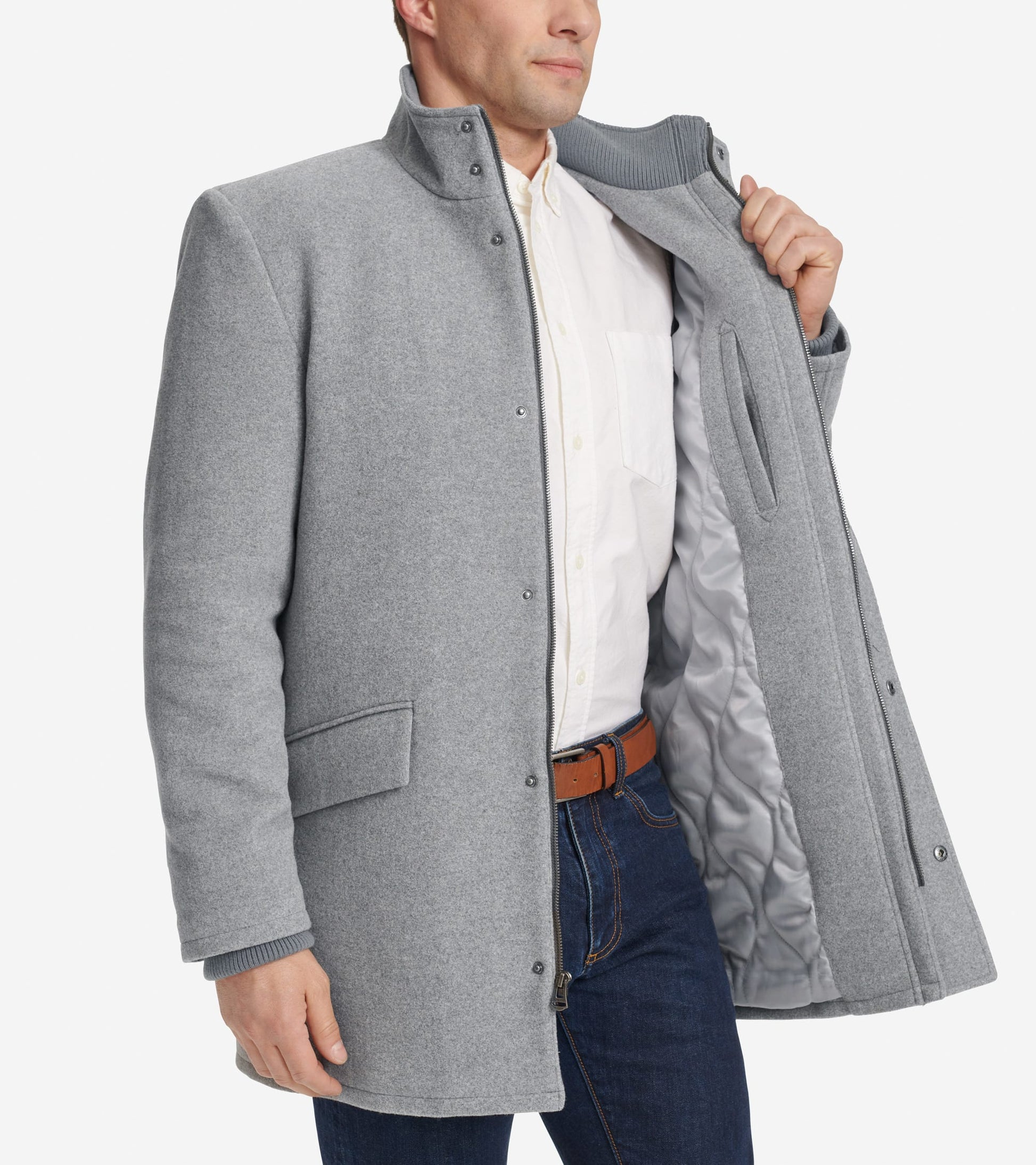 Men's Stand Collar Car Coat-Light Grey