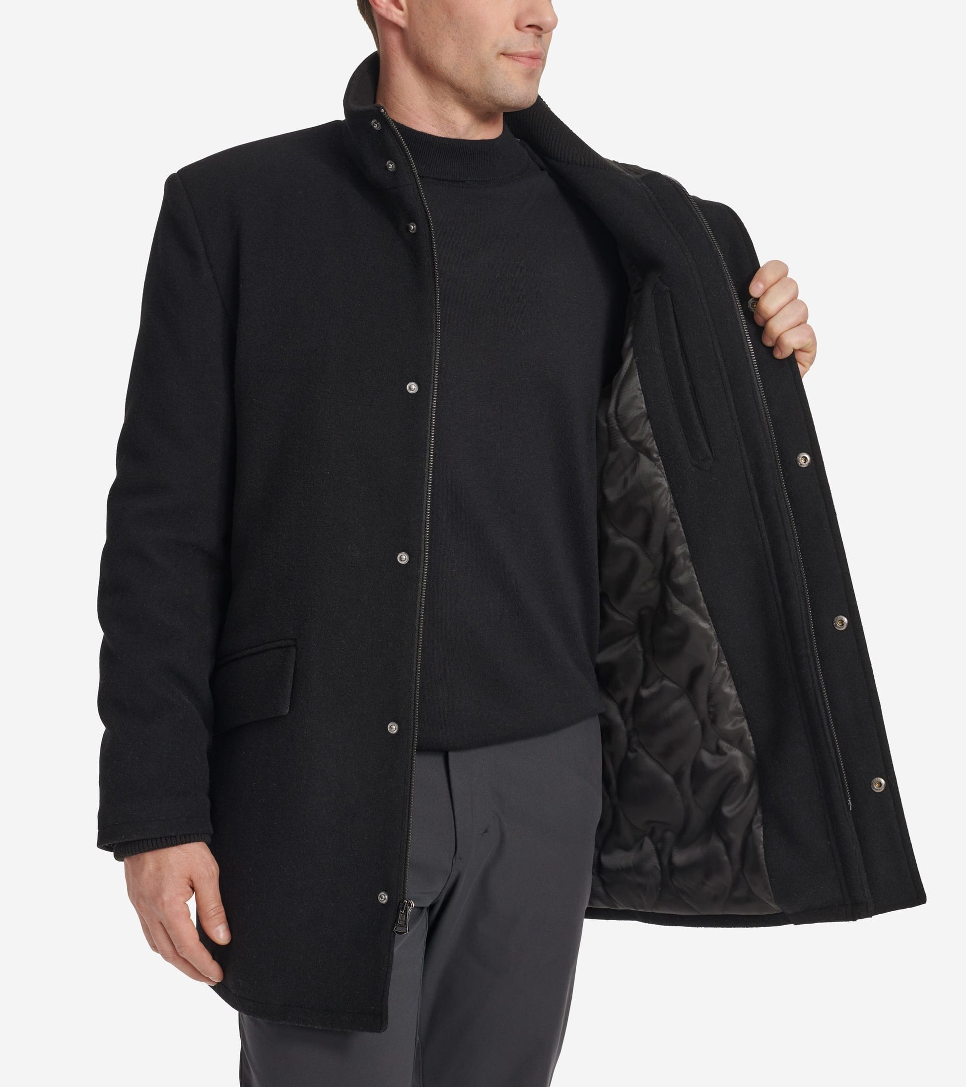 Men's Stand Collar Car Coat-Black