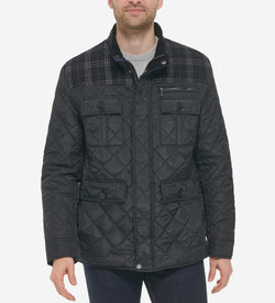 Men's Mix Media Diamond Quilted Jacket-Black