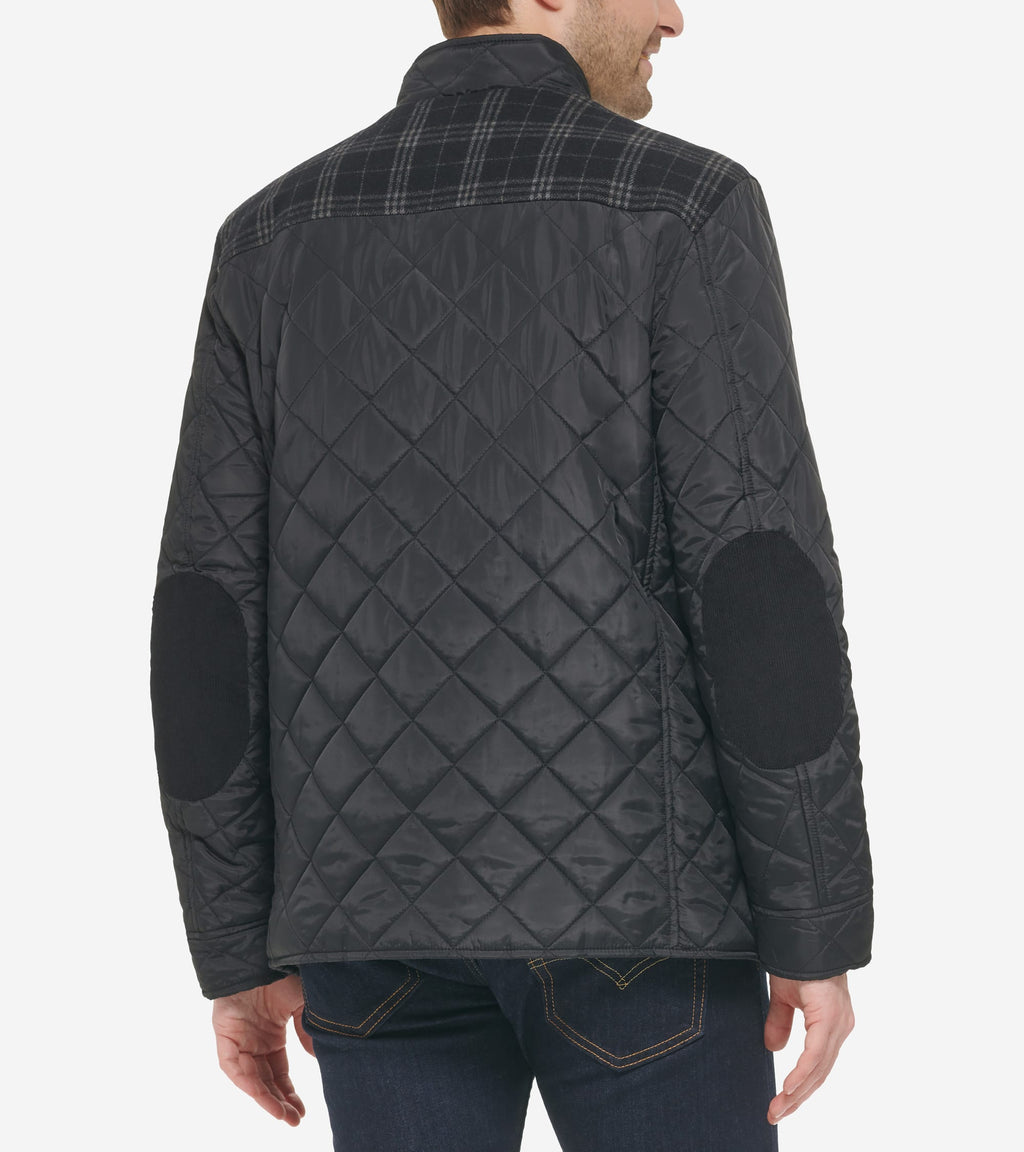 Men's Mix Media Diamond Quilted Jacket-Black