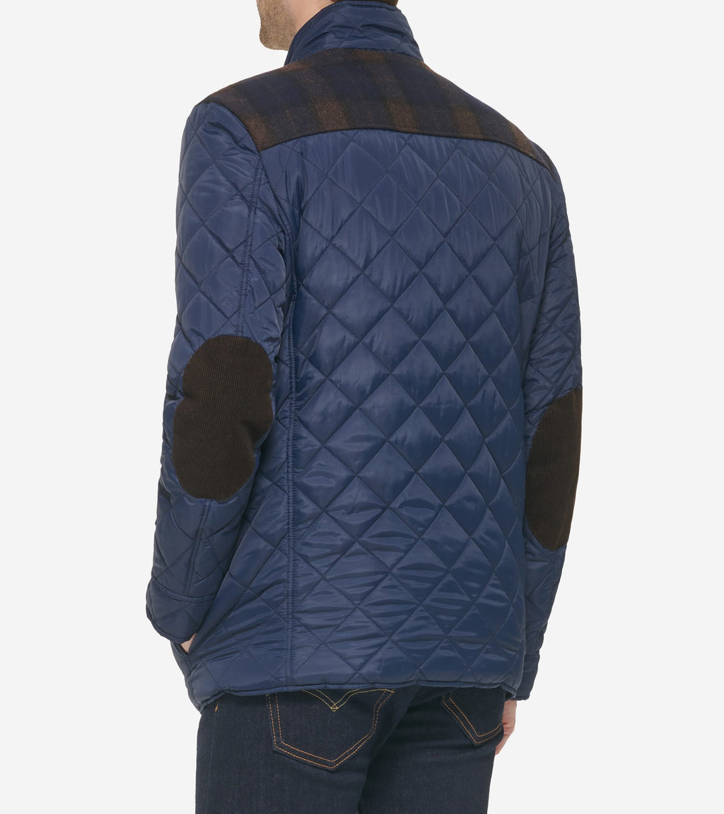 Men's Mix Media Diamond Quilted Jacket-Navy