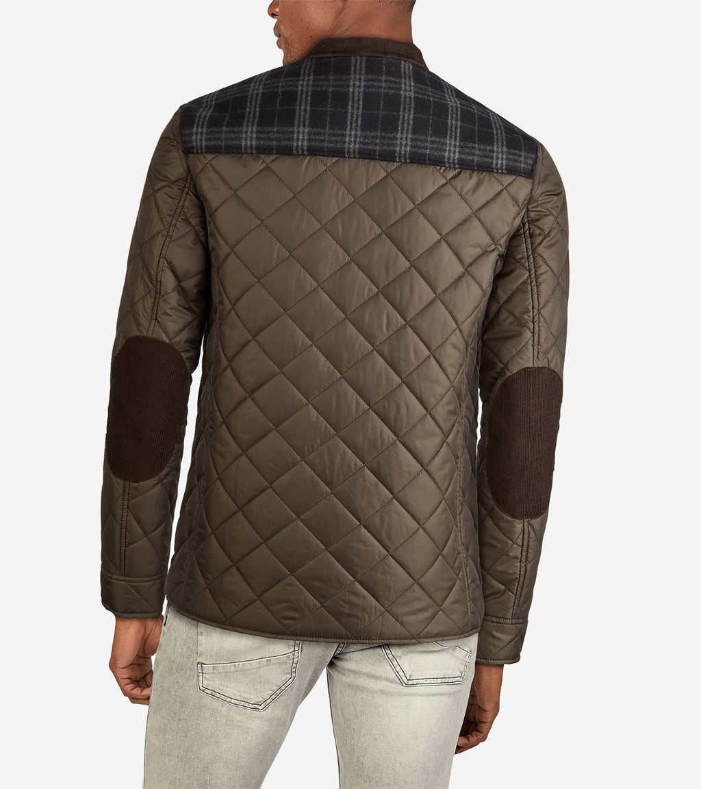 Men's Mix Media Diamond Quilted Jacket-Olive