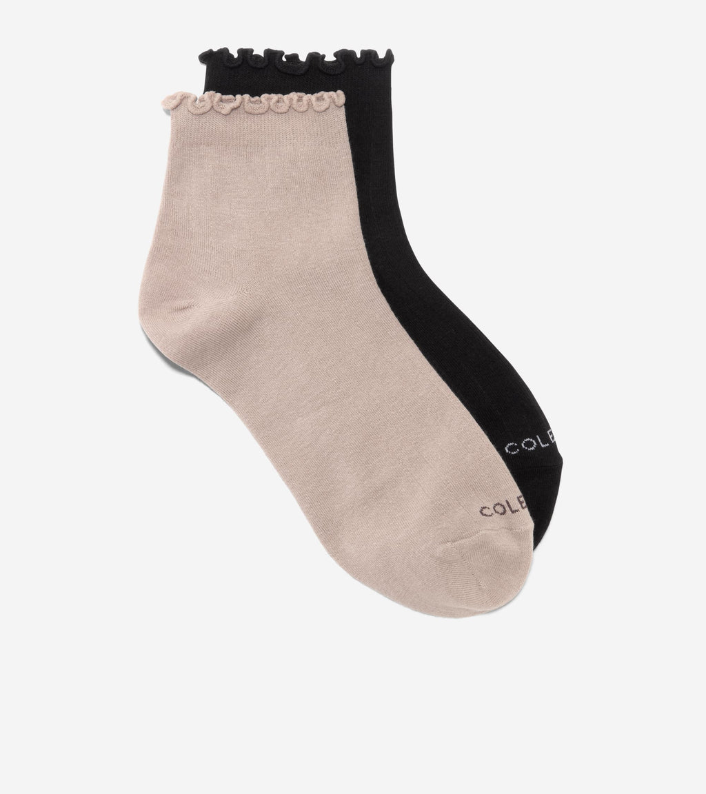 Women's 2-Pair Ruffle Quarter Ankle Socks-Black