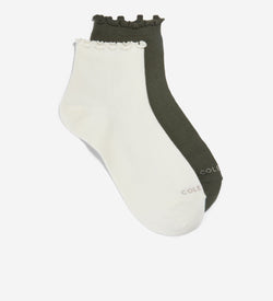 Women's 2-Pair Ruffle Quarter Socks-Olive Assorted