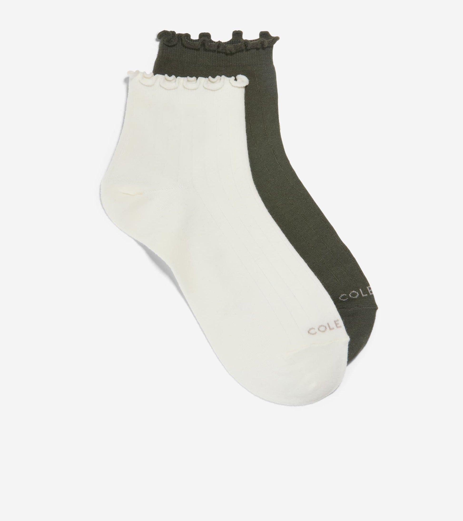 Women's 2-Pair Ruffle Quarter Socks-Olive Assorted