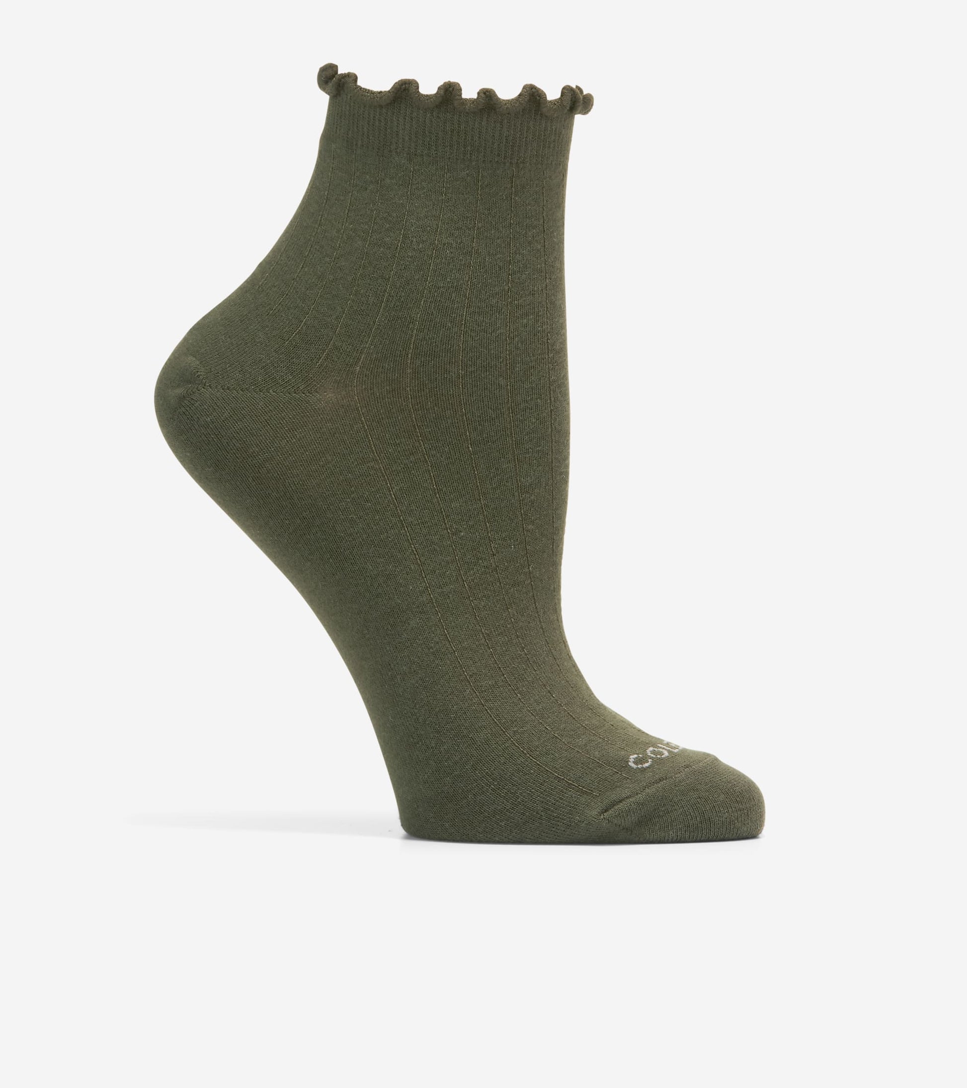 Women's 2-Pair Ruffle Quarter Socks-Olive Assorted