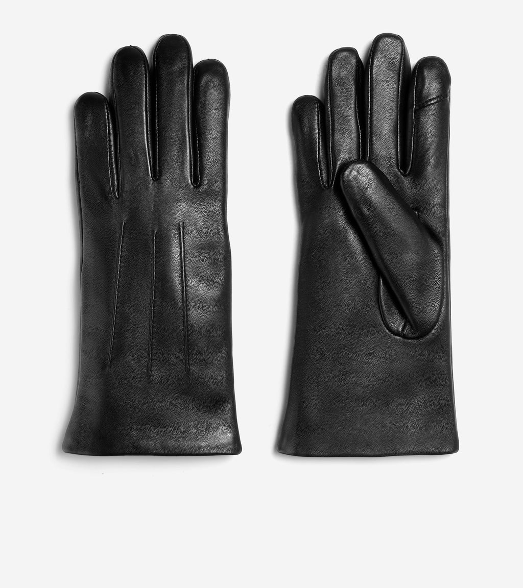 Women's Leather Touch Screen Gloves-Black