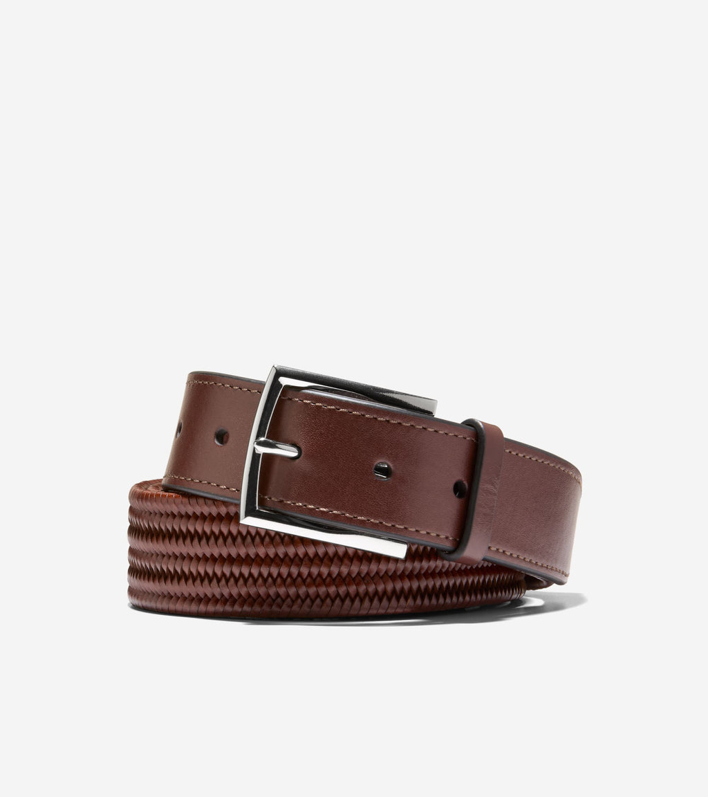 Men's Leather Stretch Braid Belt-Tan
