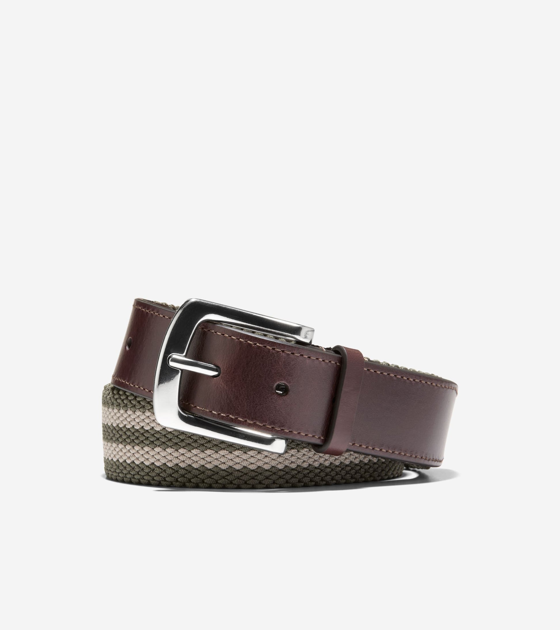 Men's Striped Canvas Stretch Belt-Tan-Olive