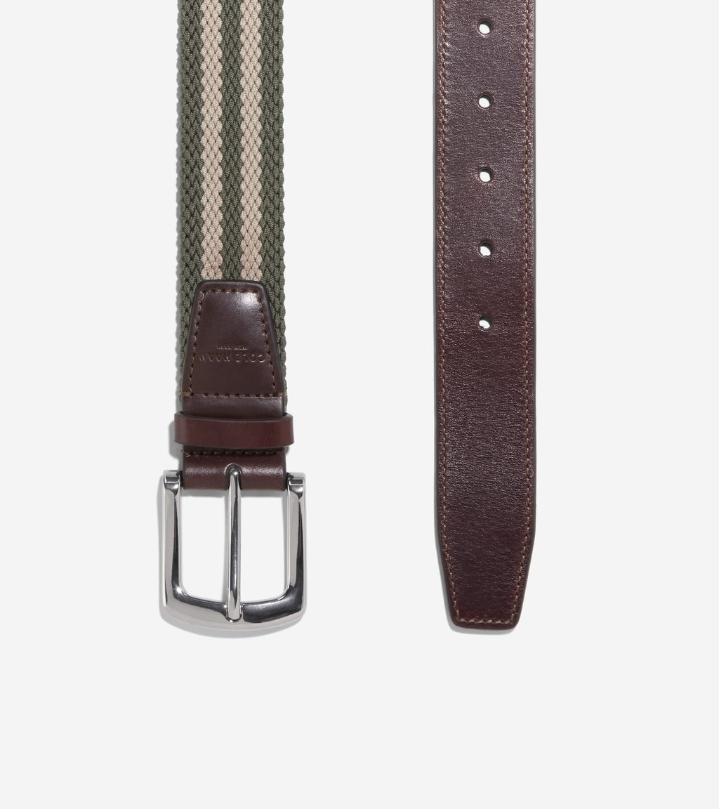 Men's Striped Canvas Stretch Belt-Tan-Olive