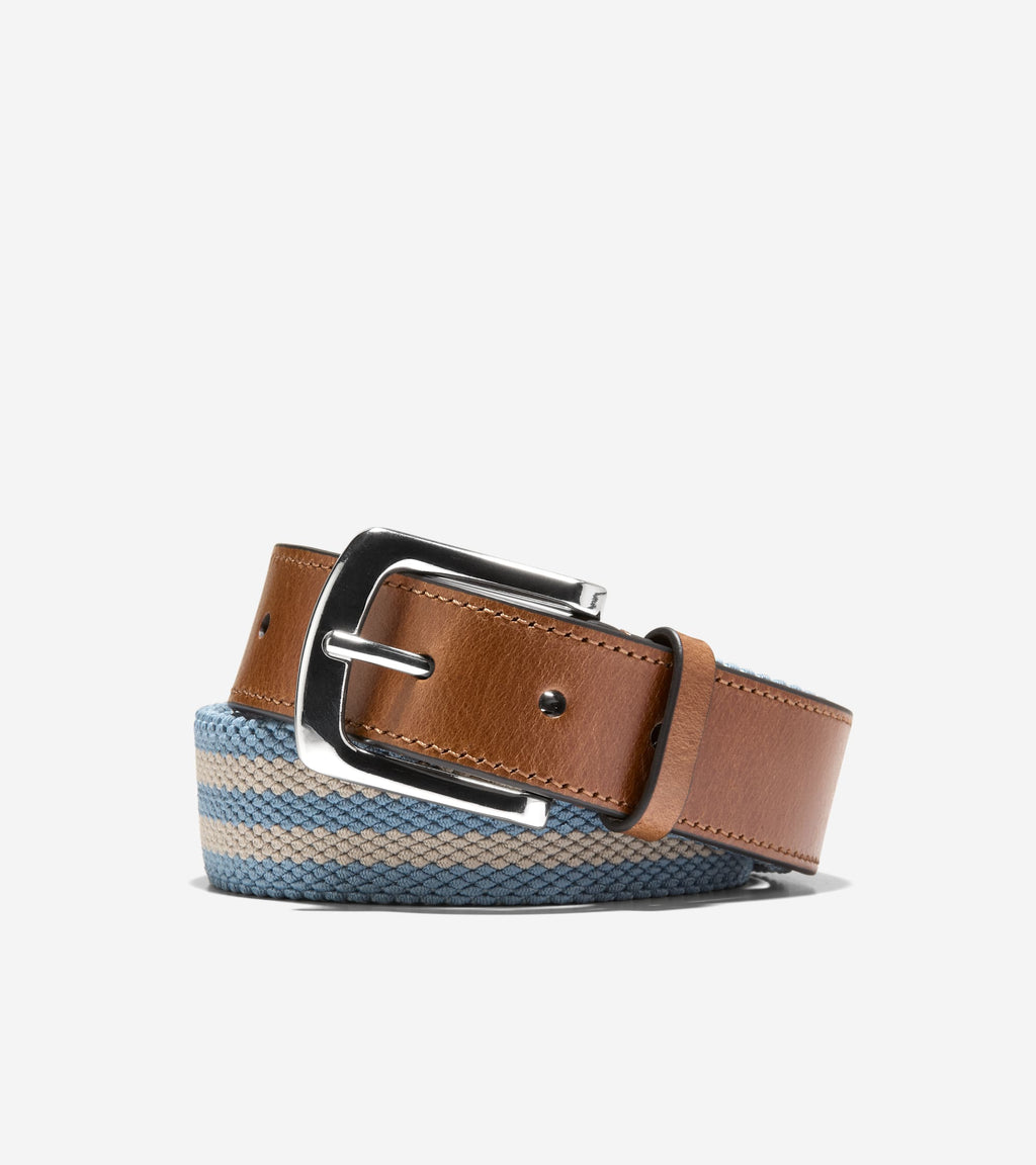 Men's Striped Canvas Stretch Belt-Tan-Blue